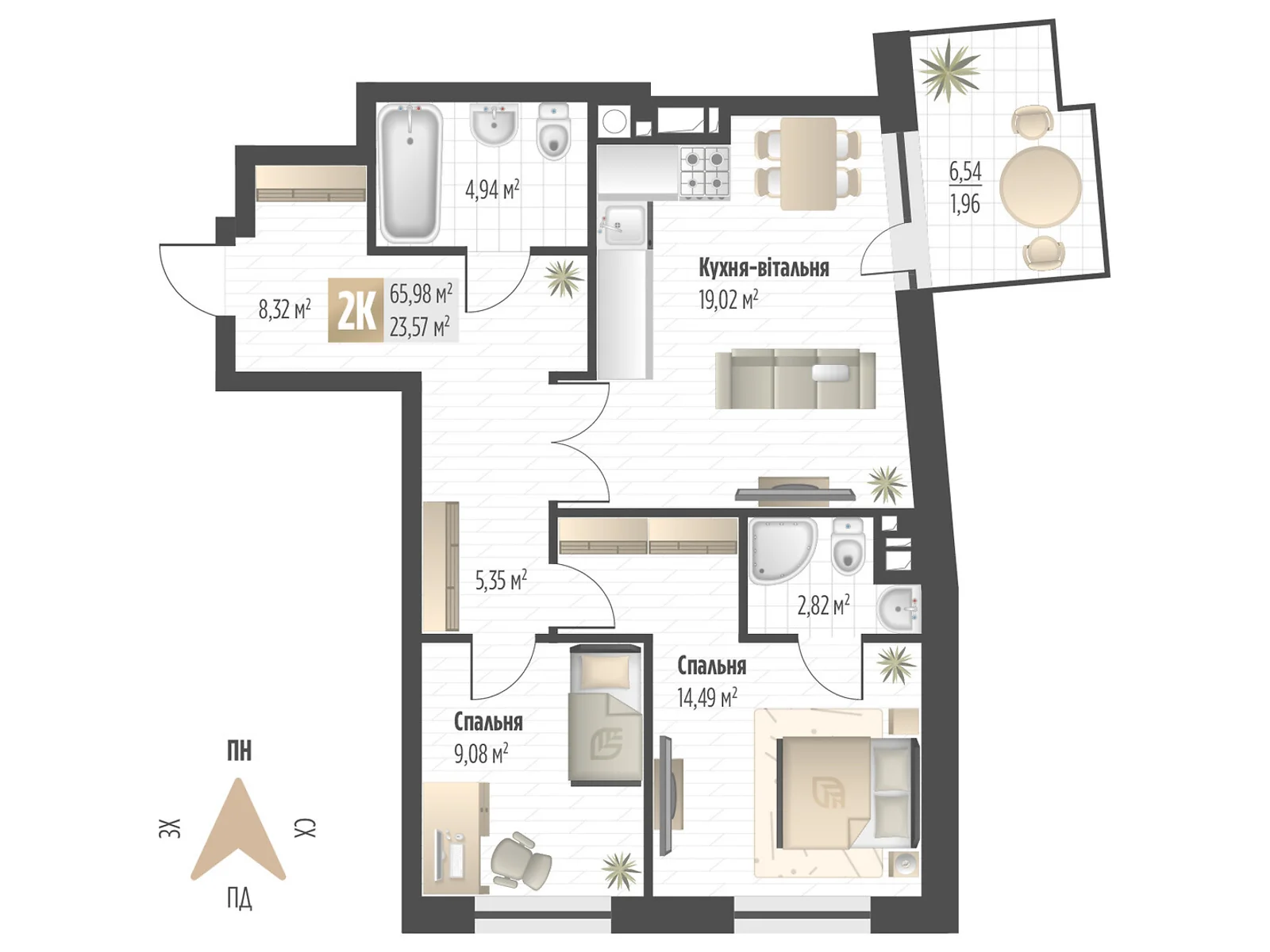 Продается 2-комнатная квартира 65.98 кв. м в Львове, ул. Орлика, 52 - фото 1