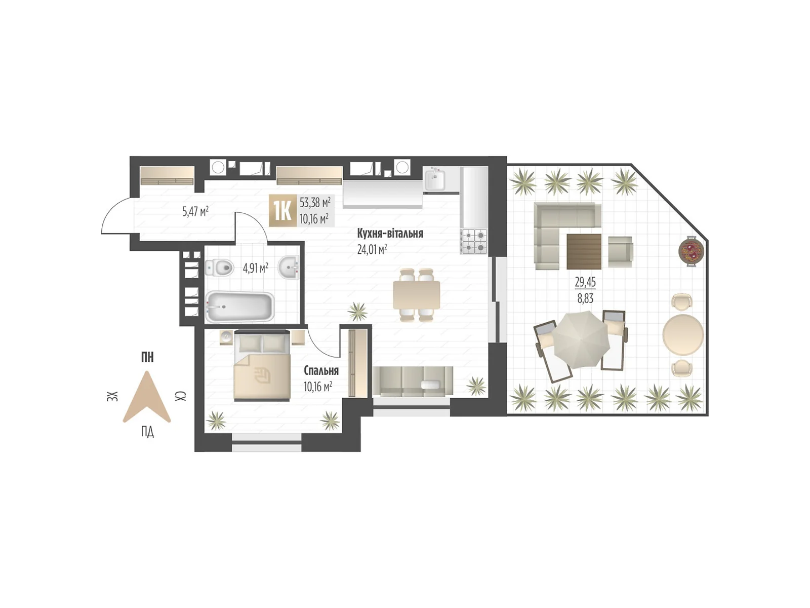 Продается 1-комнатная квартира 53.38 кв. м в Львове, ул. Орлика, 52 - фото 1