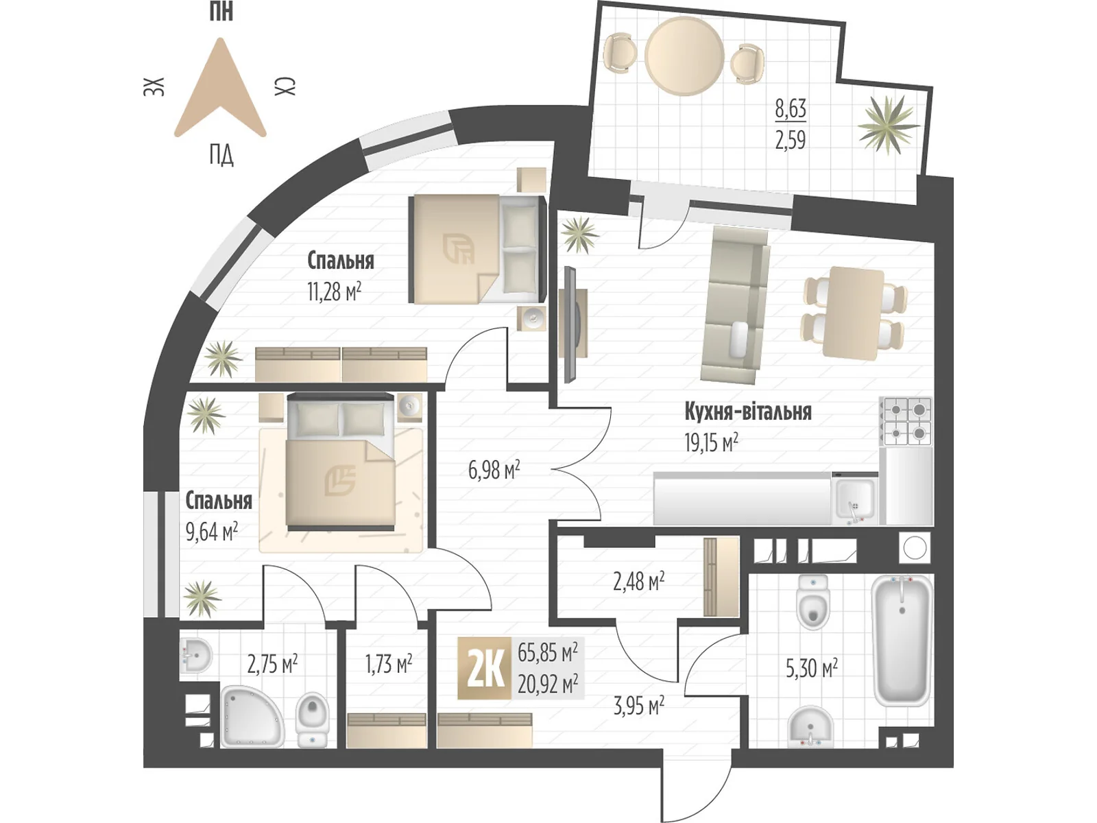 Продается 2-комнатная квартира 65.85 кв. м в Львове, ул. Орлика, 52 - фото 1