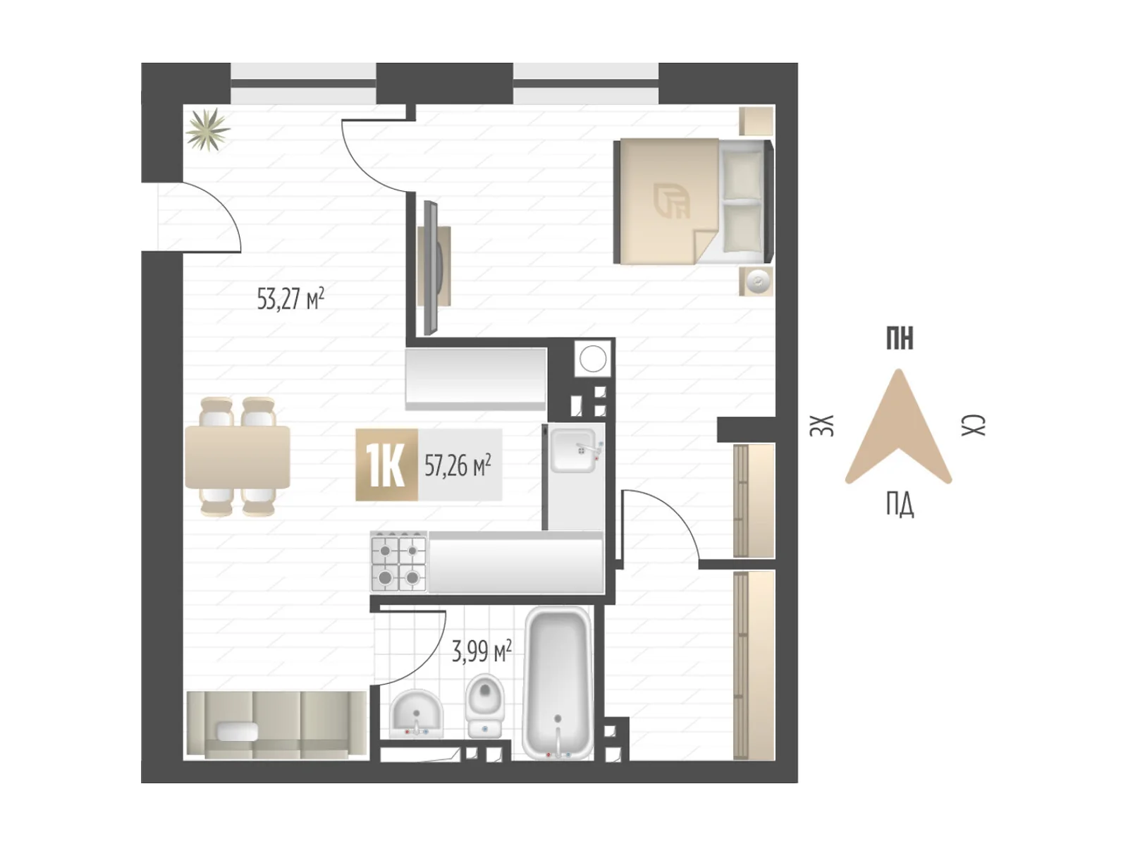 Продается 1-комнатная квартира 57.26 кв. м в Львове, ул. Орлика, 52 - фото 1