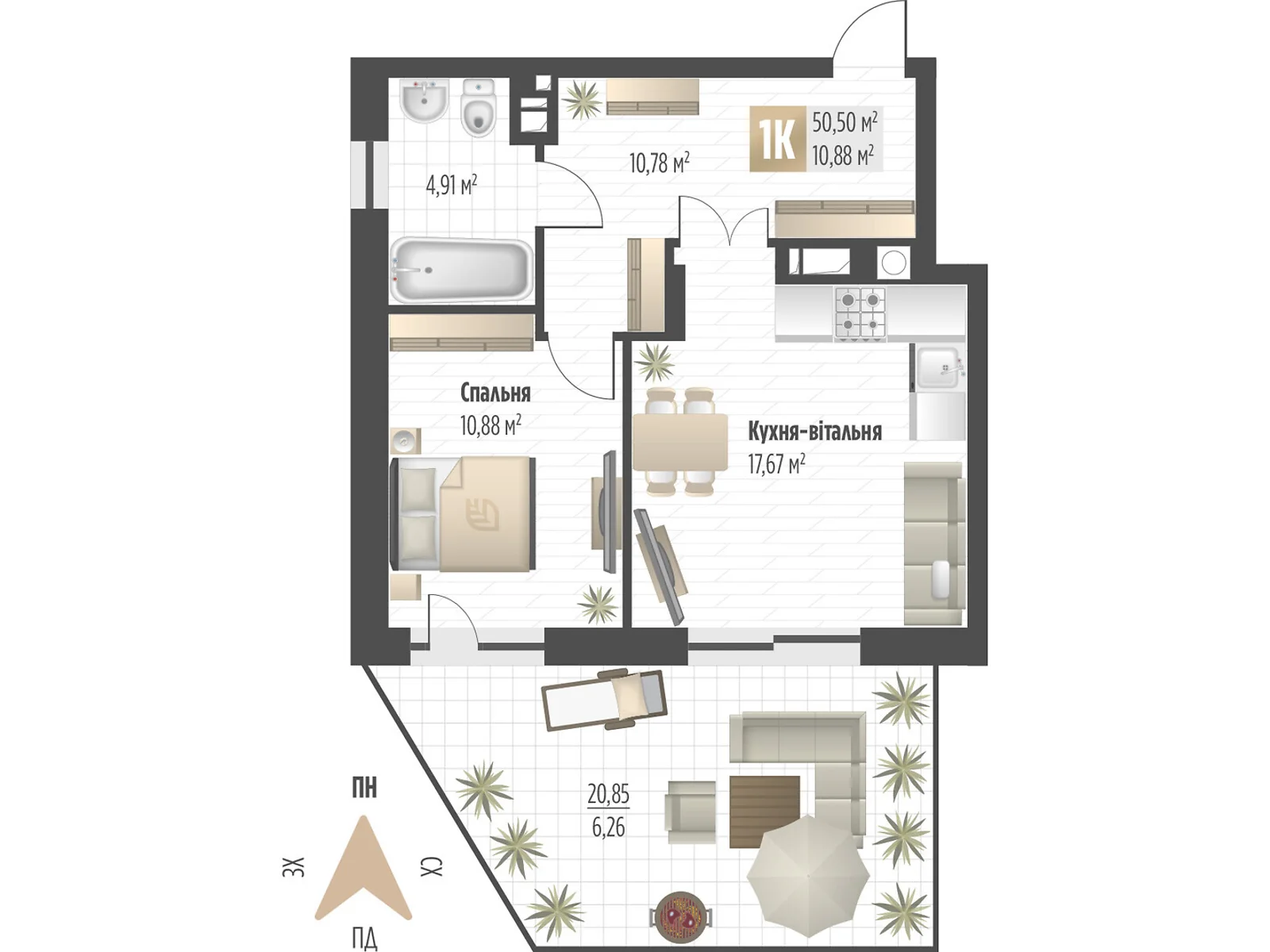 Продается 1-комнатная квартира 50.5 кв. м в Львове, ул. Орлика, 52 - фото 1