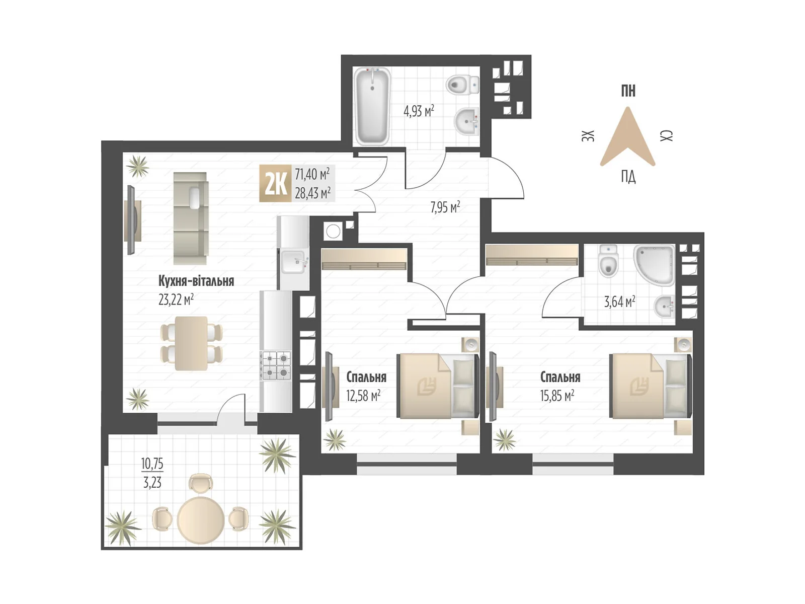 Продается 2-комнатная квартира 71.4 кв. м в Львове, ул. Орлика, 52 - фото 1