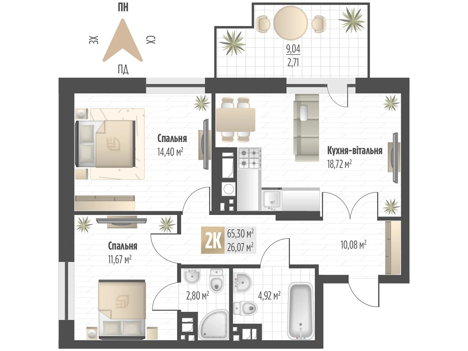 Продается 2-комнатная квартира 65.3 кв. м в Львове, ул. Орлика, 52 - фото 1