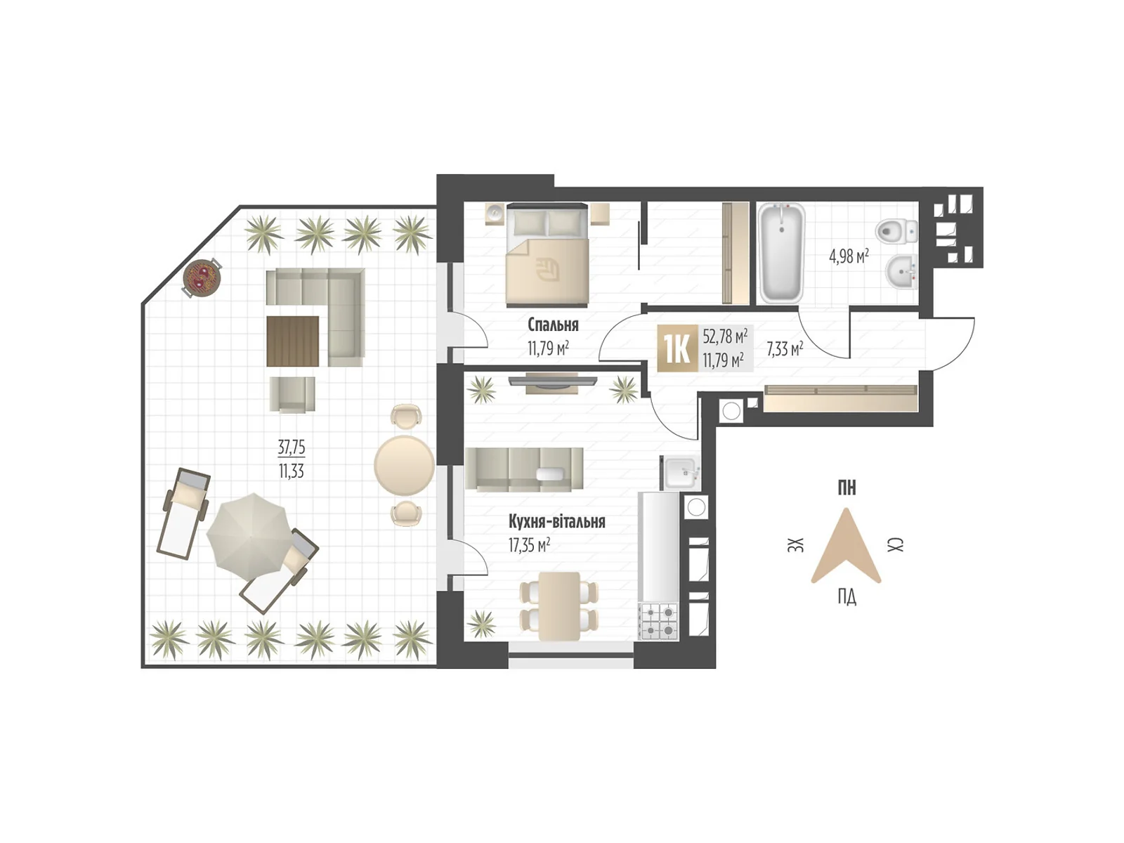 Продається 1-кімнатна квартира 52.78 кв. м у Львові, вул. Орлика, 52 - фото 1