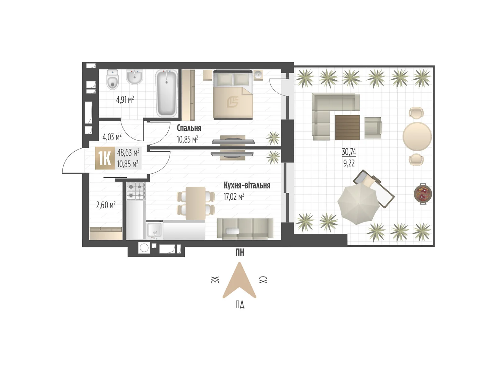 Продается 1-комнатная квартира 48.63 кв. м в Львове, ул. Орлика, 52 - фото 1