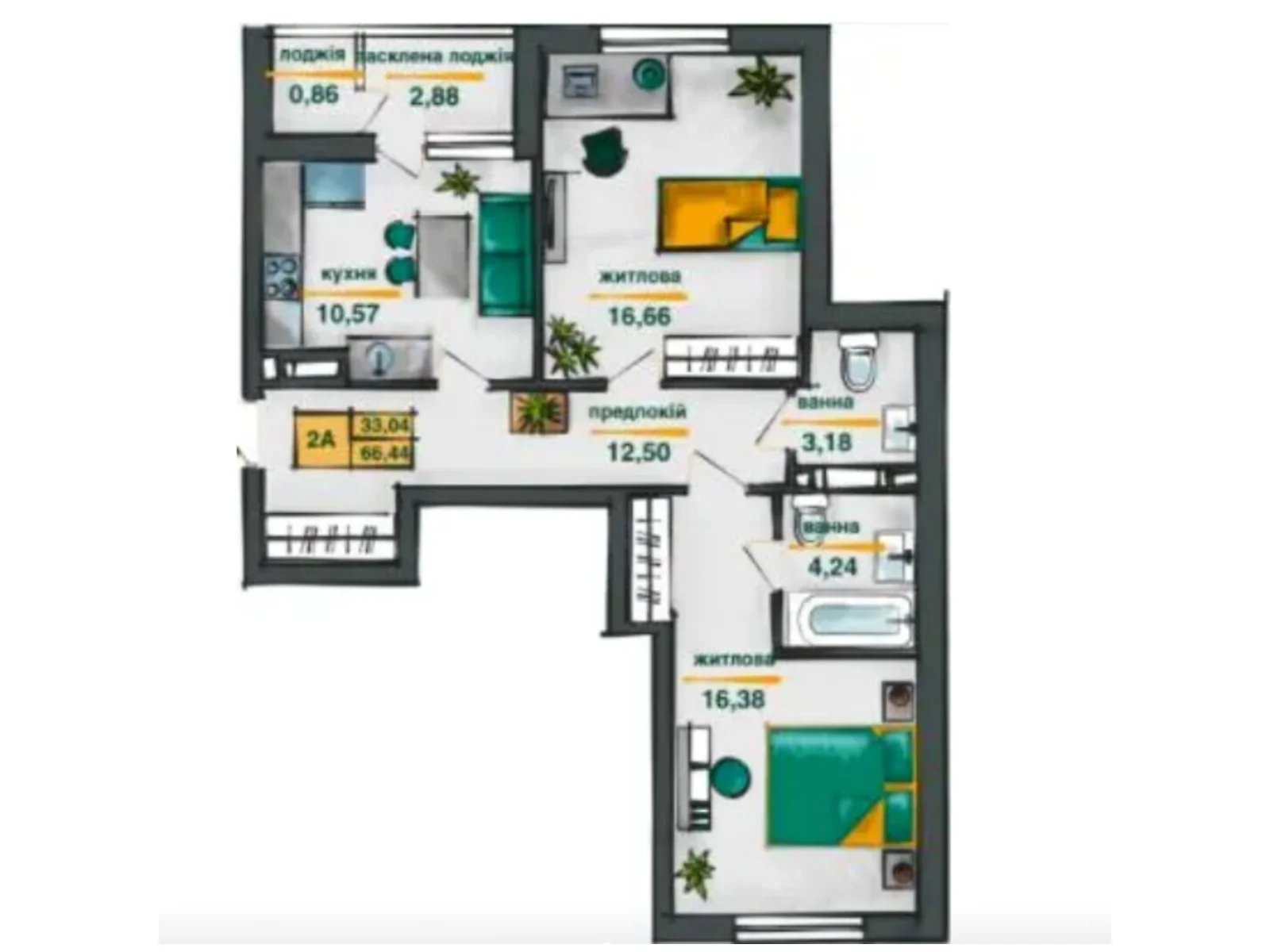 Продается 2-комнатная квартира 68.67 кв. м в Киеве, ул. Ивана Выговского(Маршала Гречко), 10Б - фото 1