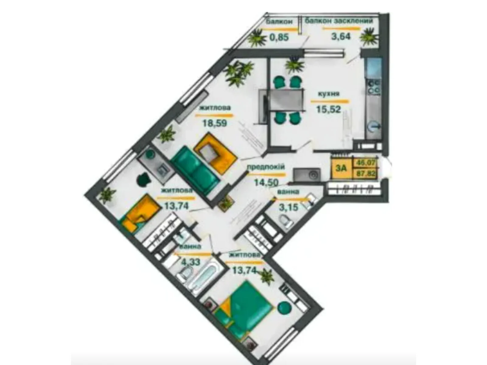Продается 3-комнатная квартира 93.05 кв. м в Киеве, ул. Ивана Выговского(Маршала Гречко), 10Б - фото 1