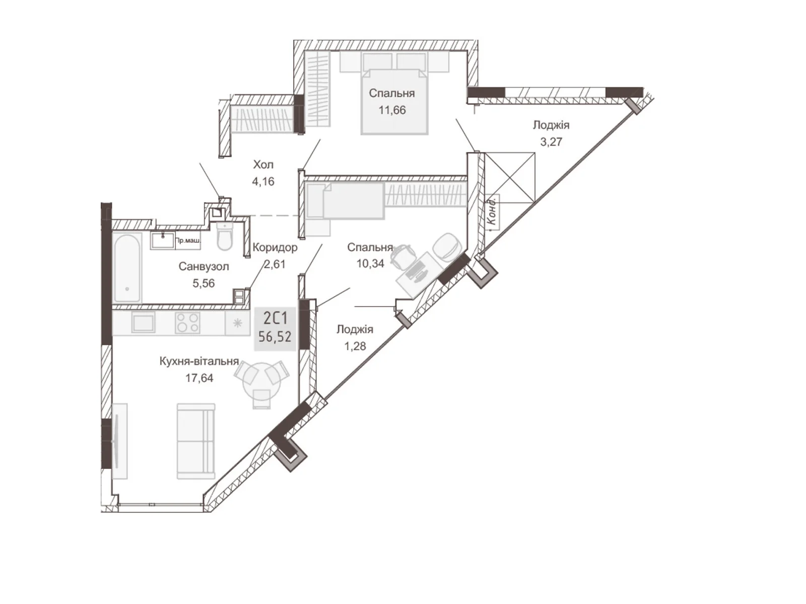 Продается 2-комнатная квартира 56.7 кв. м в Ровно, ул. Вышиванки(Орлова), 2 - фото 1