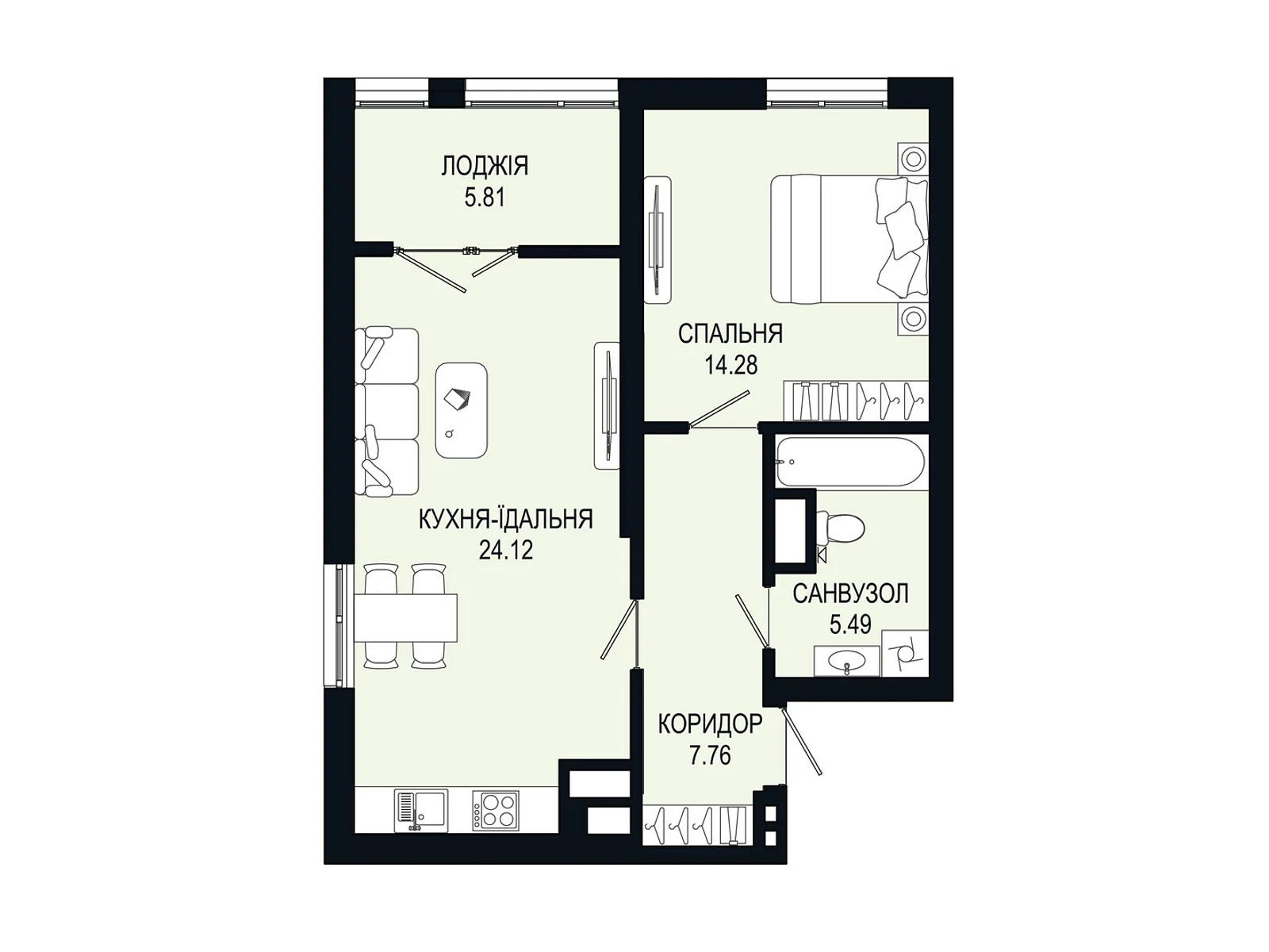 Продается 1-комнатная квартира 57.46 кв. м в Львове, ул. Щурата - фото 1