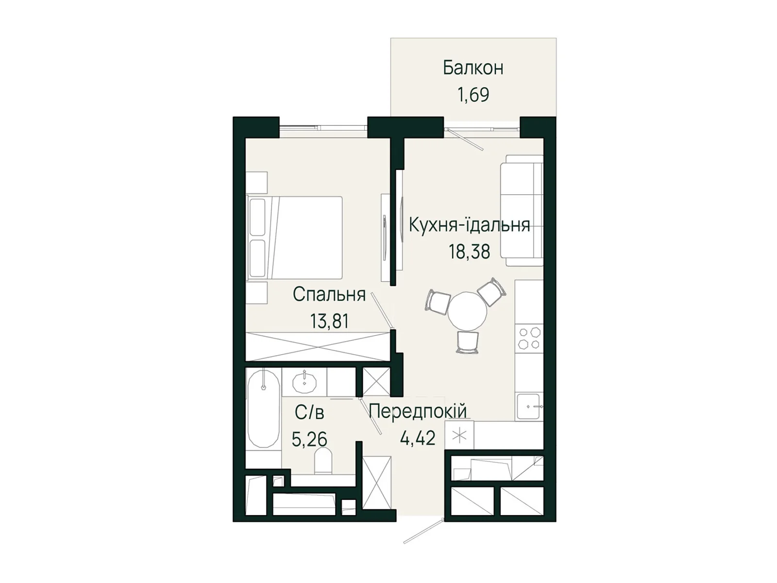 Продается 1-комнатная квартира 43.56 кв. м в Сокольниках, ул. Героев Крут - фото 1