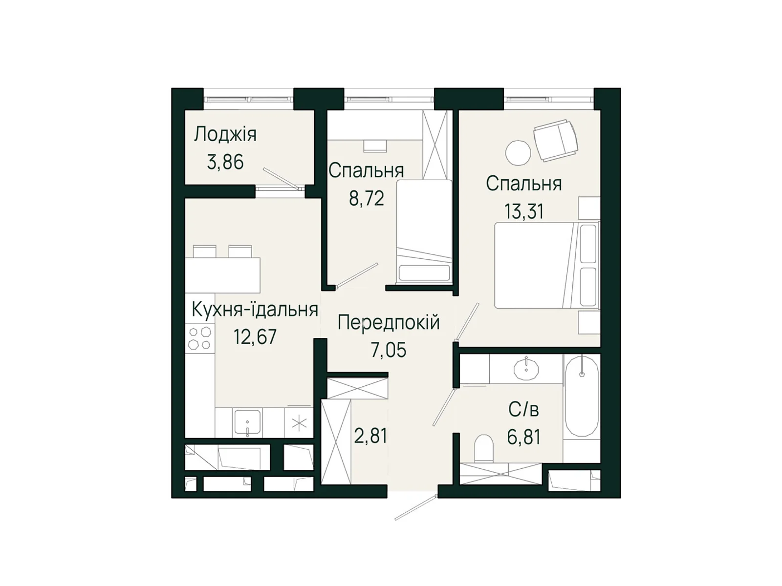 Продається 2-кімнатна квартира 55.23 кв. м у Сокільниках, вул. Героїв Крут - фото 1