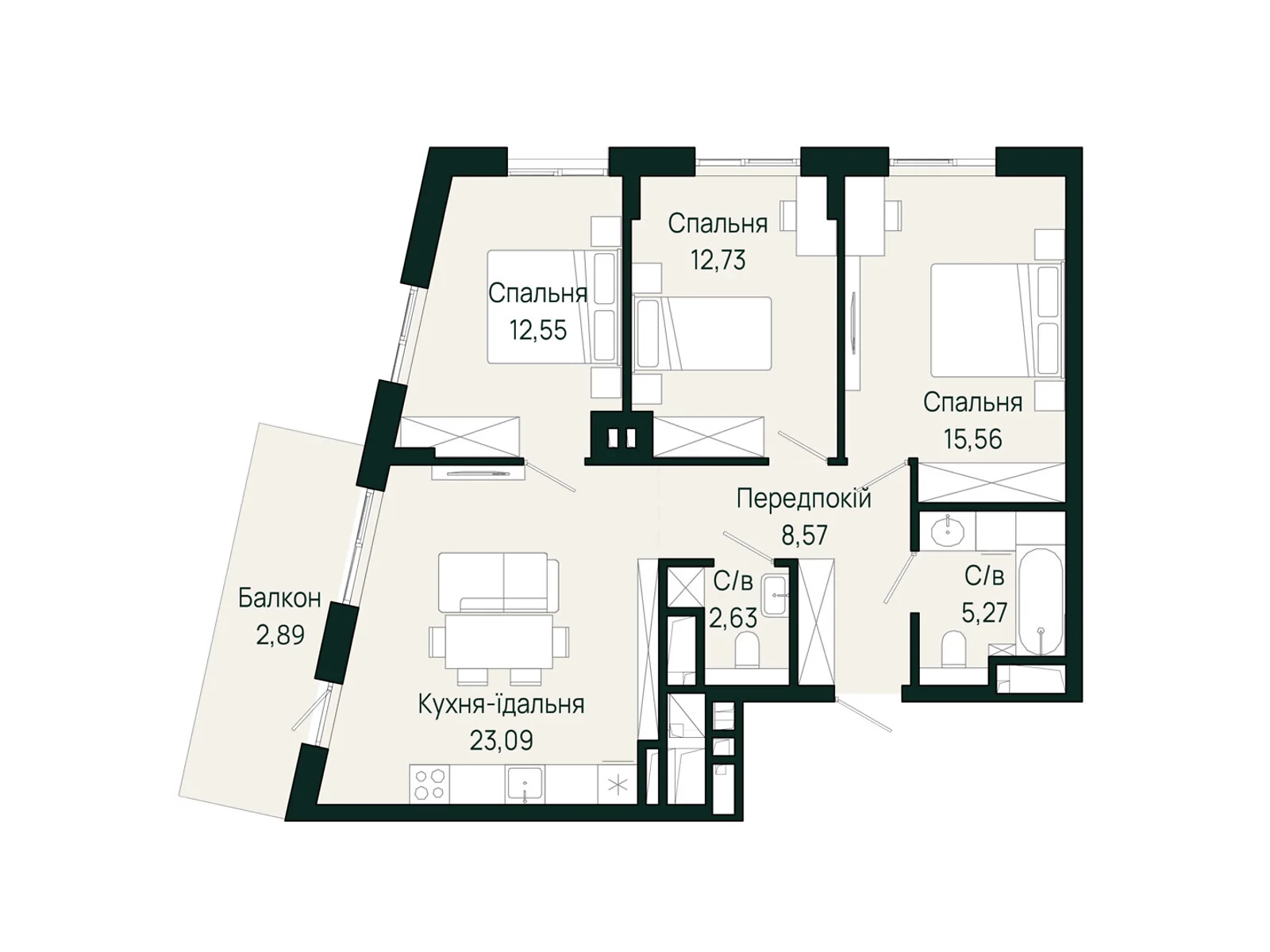Продається 3-кімнатна квартира 83.29 кв. м у Сокільниках, вул. Героїв Крут - фото 1