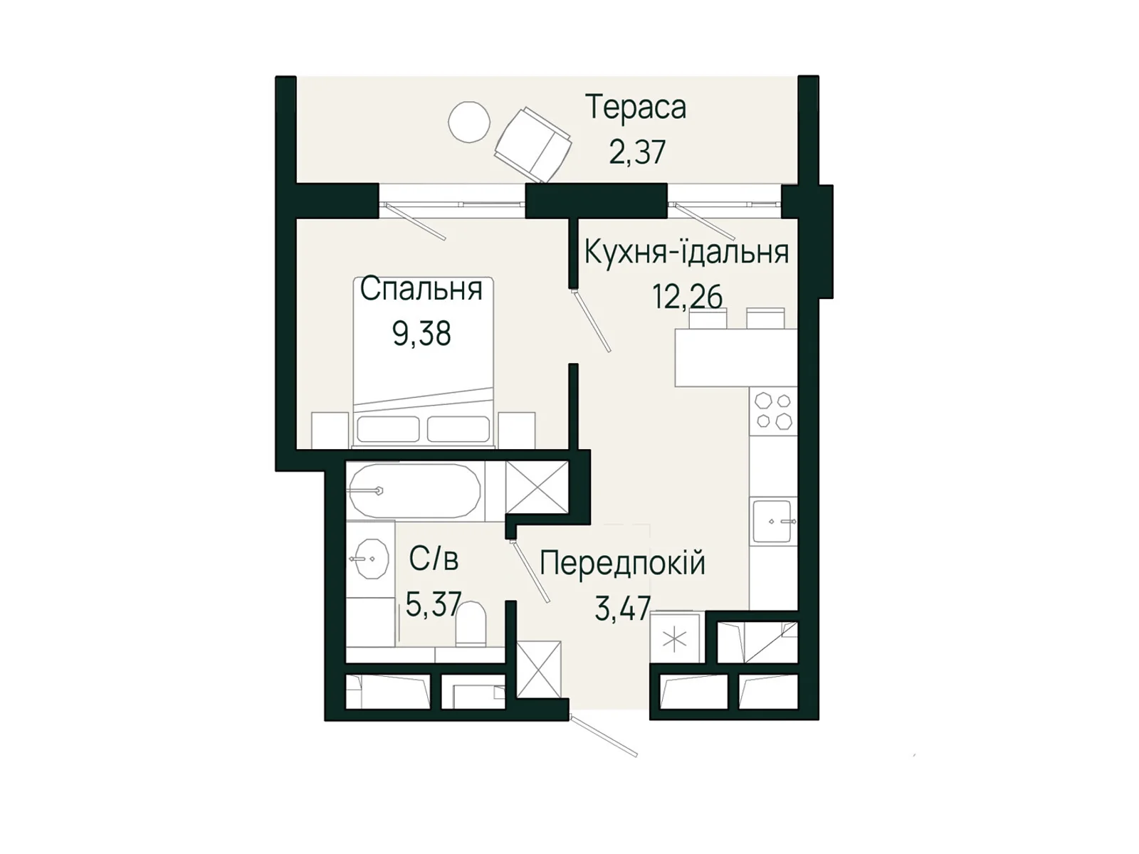 Продается 1-комнатная квартира 32.85 кв. м в Сокольниках, ул. Героев Крут - фото 1