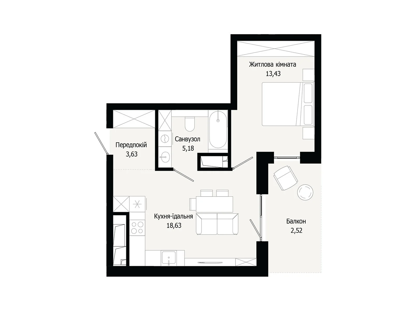 Продается 1-комнатная квартира 43.69 кв. м в Сокольниках, ул. Героев Крут - фото 1