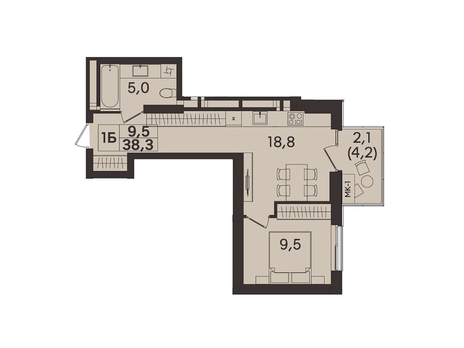 Продается 1-комнатная квартира 38.3 кв. м в Виннице, ул. Келецкая, 1 - фото 1