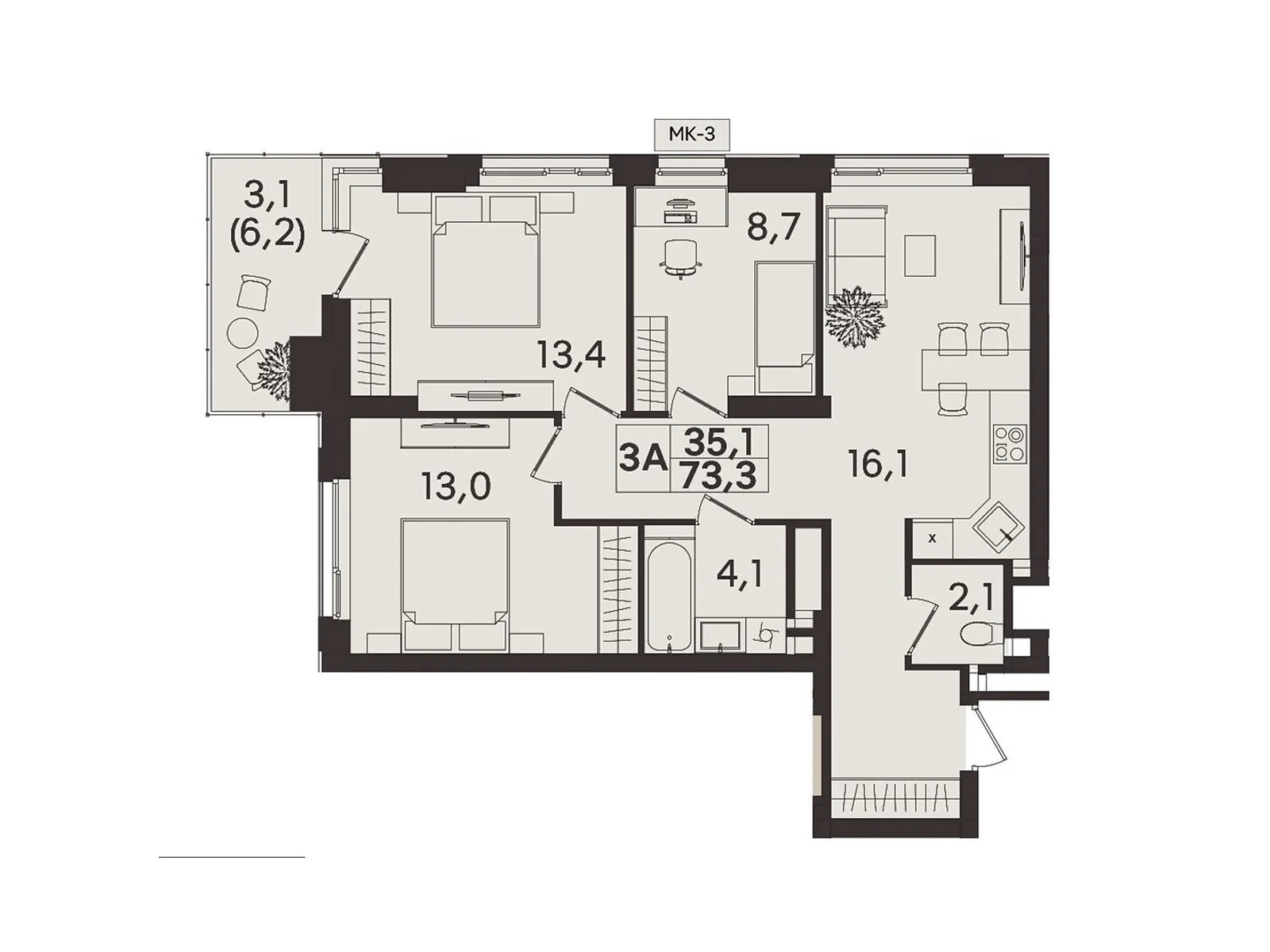 Продається 3-кімнатна квартира 73.3 кв. м у Вінниці, вул. Келецька, 1 - фото 1