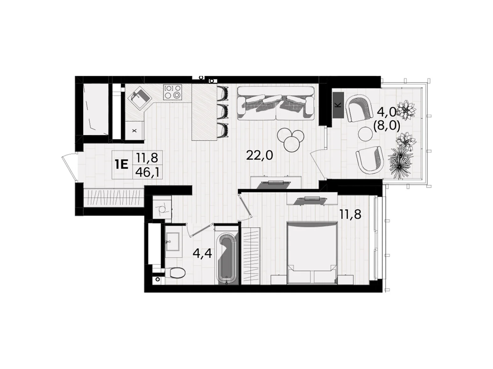 Продается 1-комнатная квартира 46.1 кв. м в Виннице, вул. Келецкая, 1 - фото 1