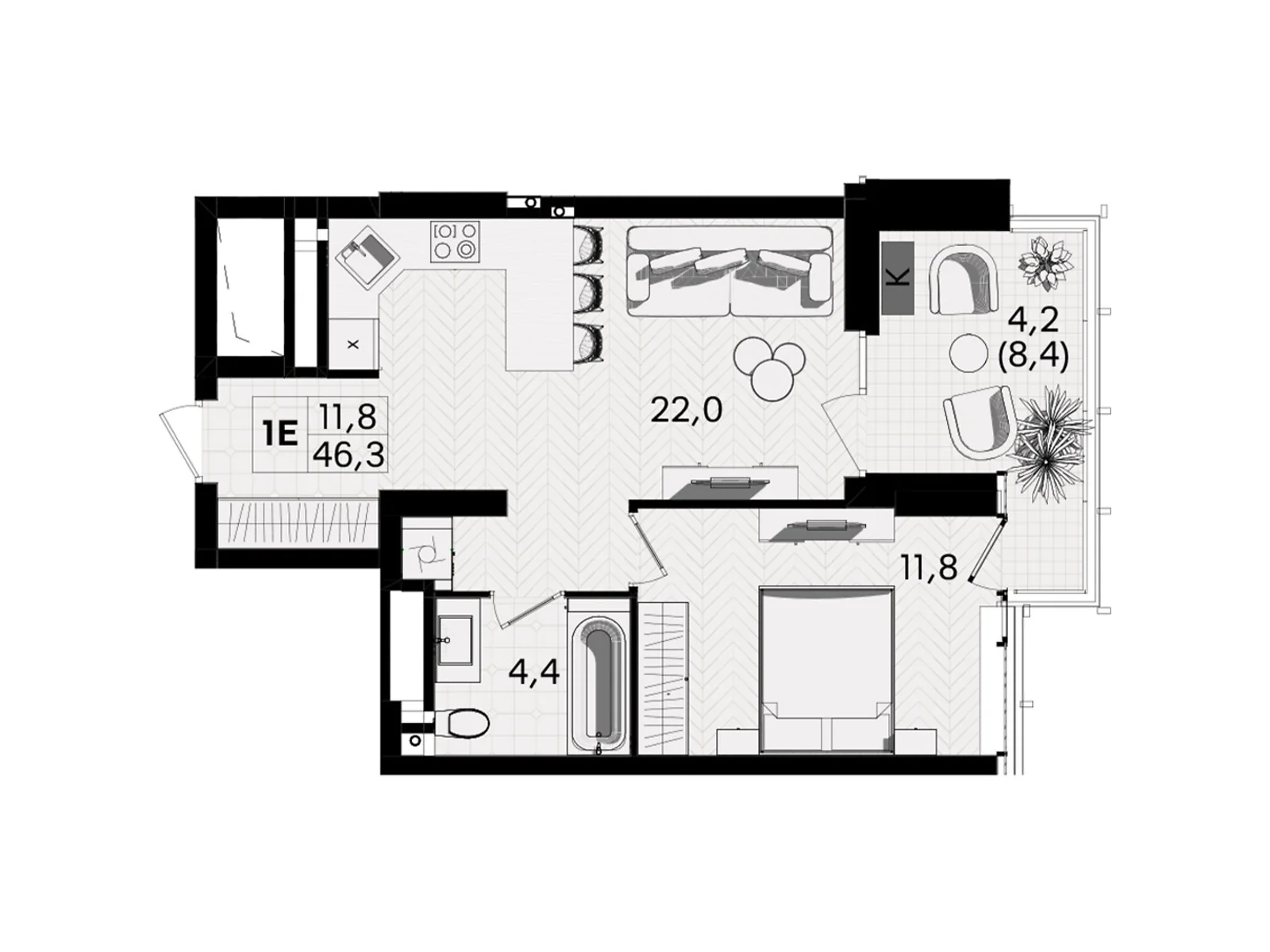 Продается 1-комнатная квартира 46.3 кв. м в Виннице, вул. Келецкая, 1 - фото 1