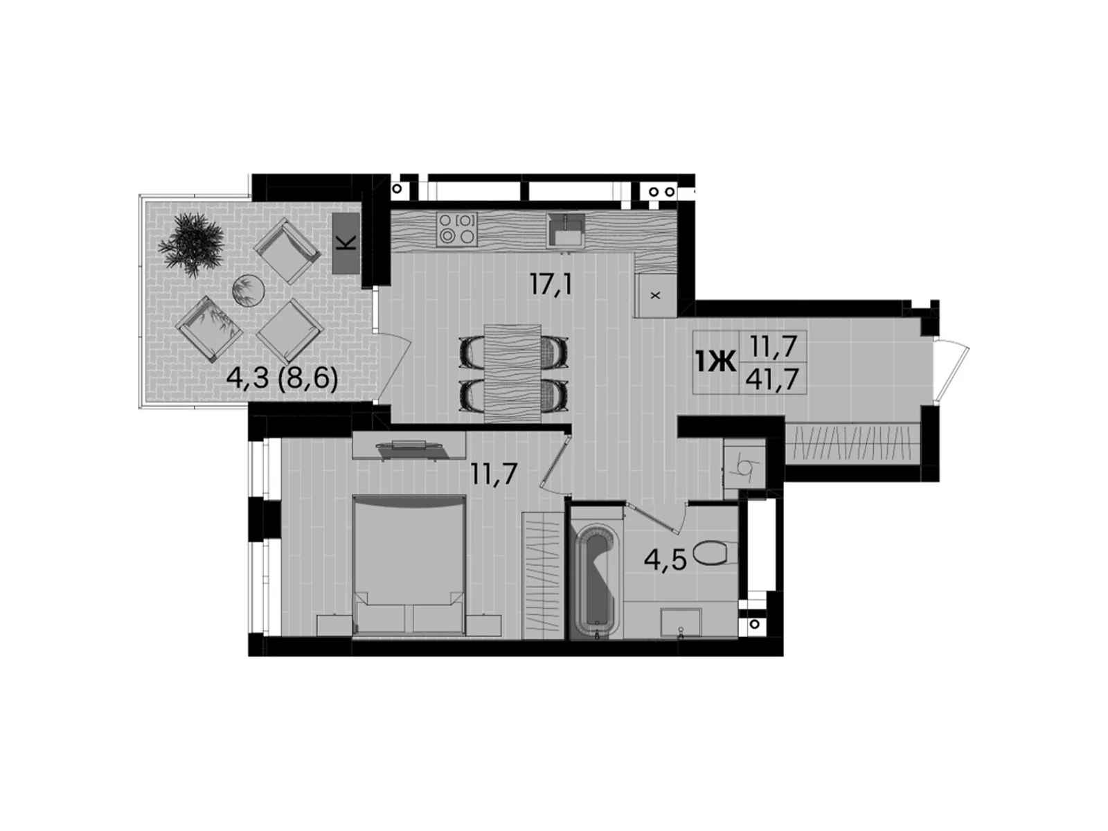 Продается 1-комнатная квартира 41.7 кв. м в Виннице, вул. Келецкая, 1 - фото 1