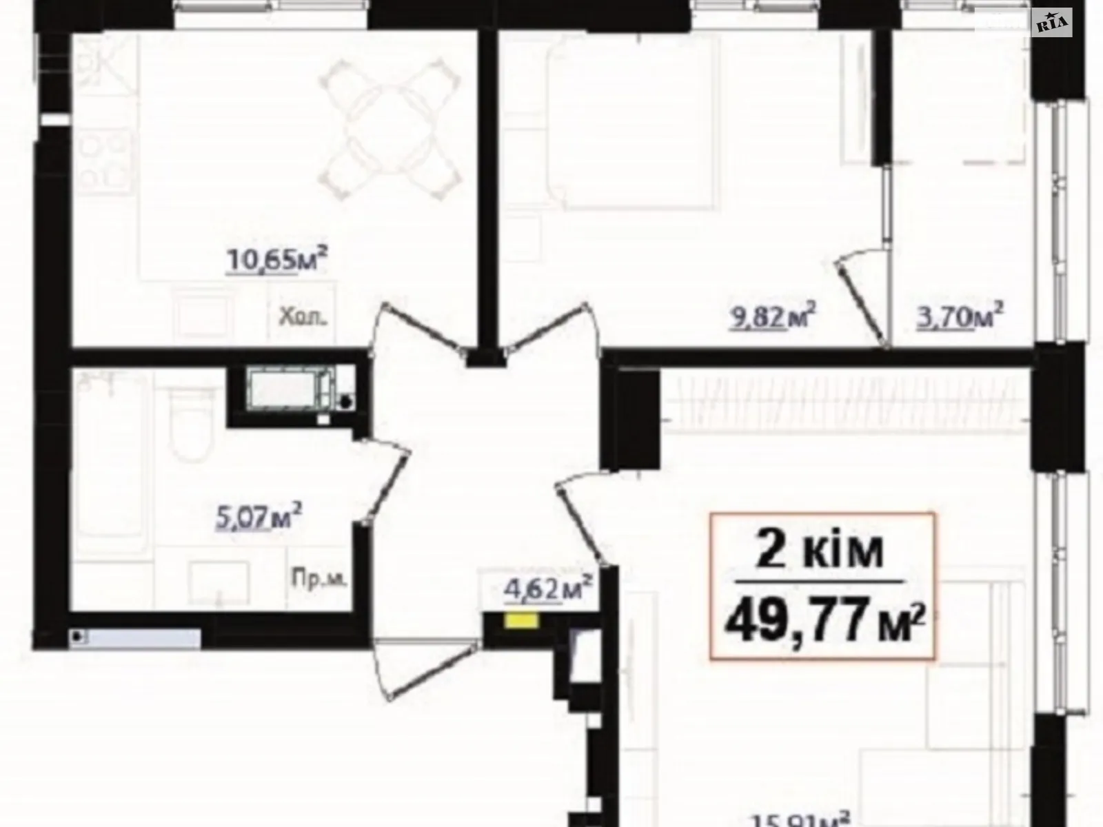 Продается 2-комнатная квартира 49.77 кв. м в Ивано-Франковске, ул. Федьковича - фото 1