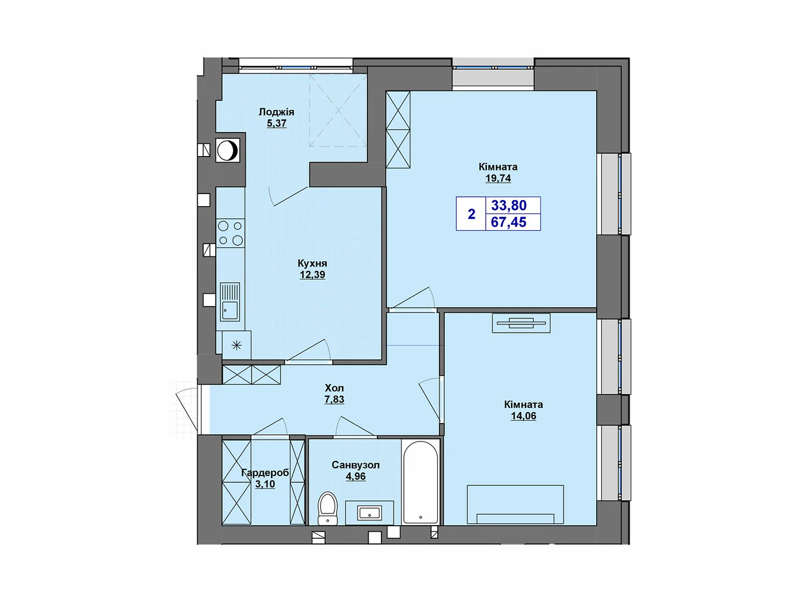 Продается 2-комнатная квартира 67.45 кв. м в Хмельницком, цена: 50588 $ - фото 1