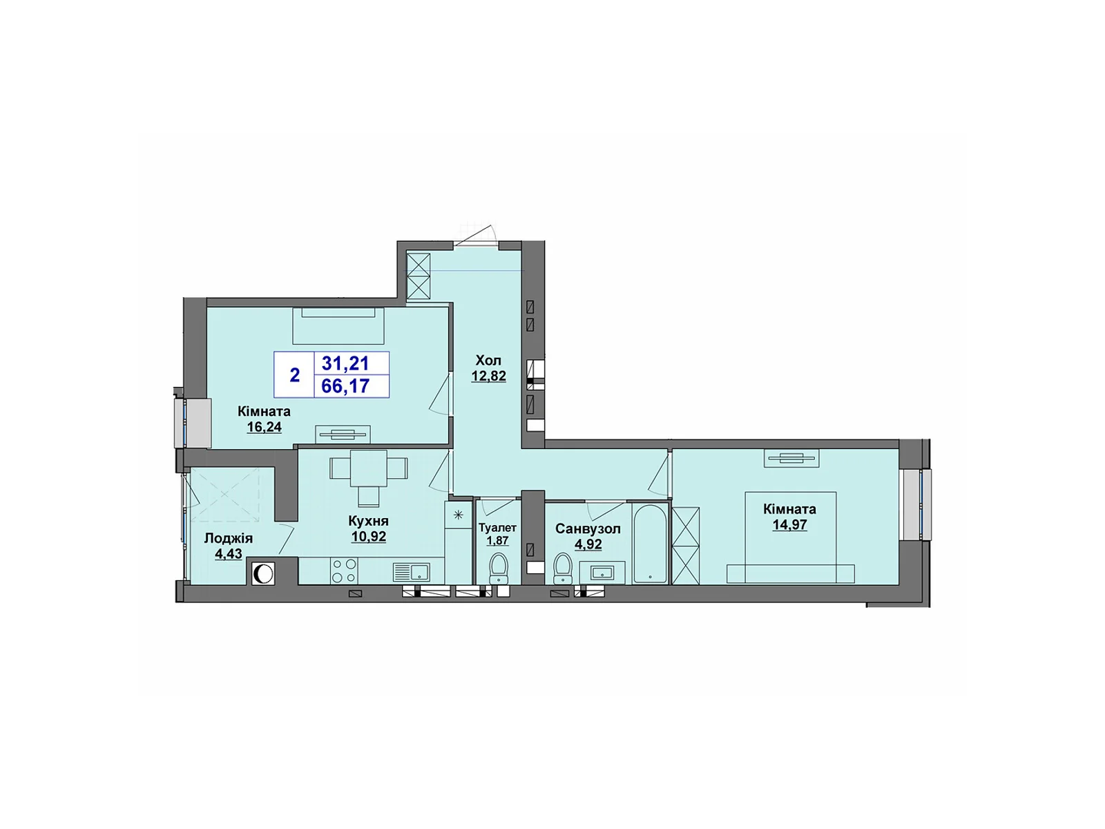 Продается 2-комнатная квартира 66.17 кв. м в Хмельницком, цена: 49628 $ - фото 1