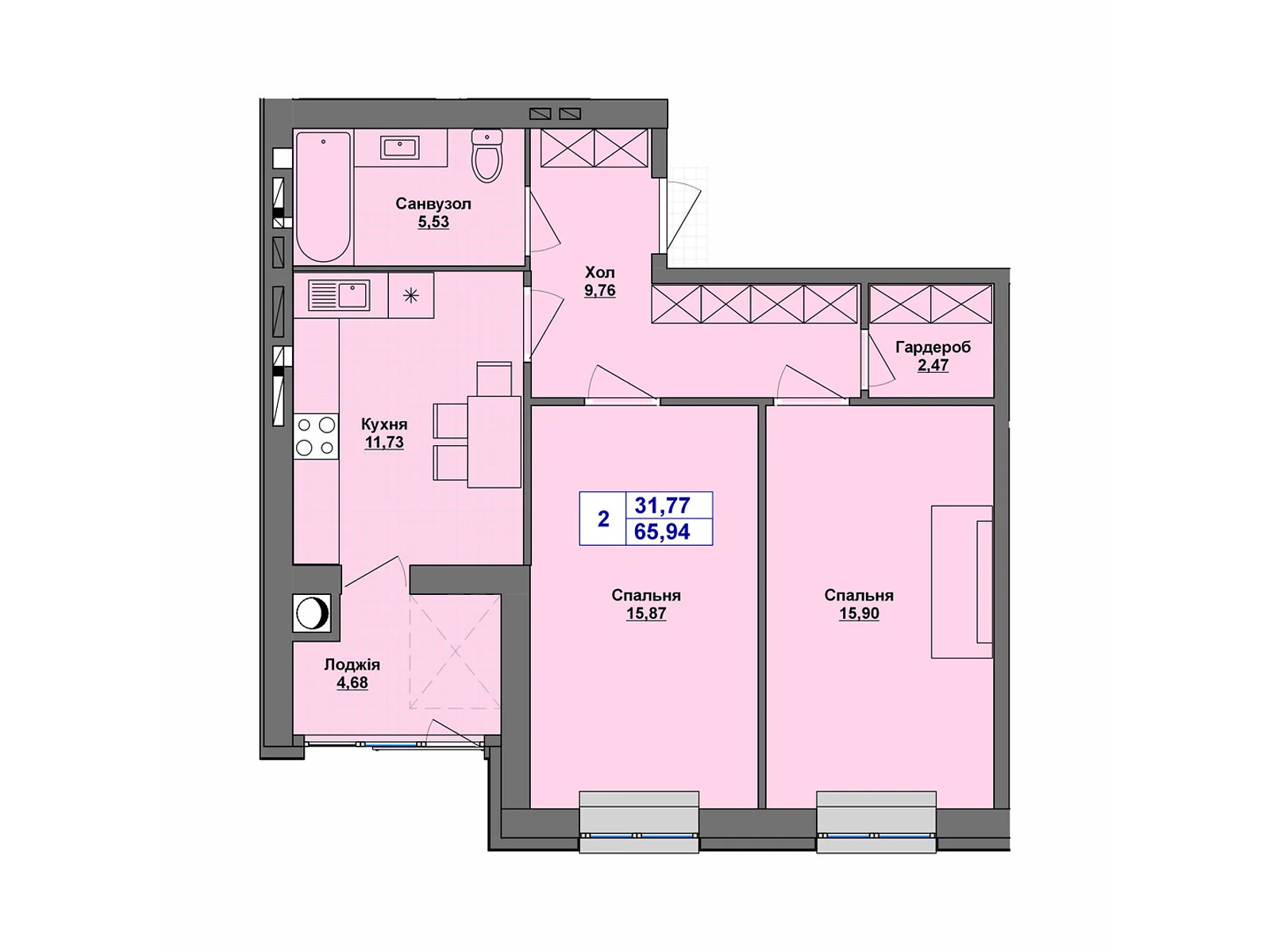 Продается 1-комнатная квартира 65.94 кв. м в Хмельницком, цена: 49455 $ - фото 1