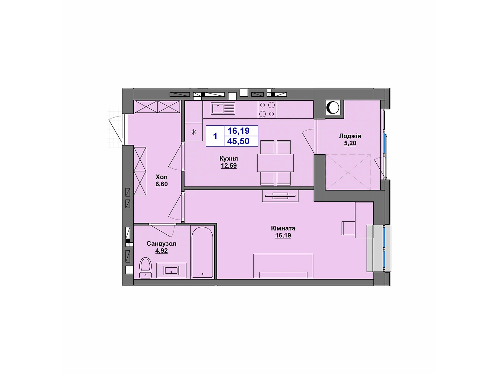 Продается 1-комнатная квартира 45.5 кв. м в Хмельницком, цена: 35035 $ - фото 1