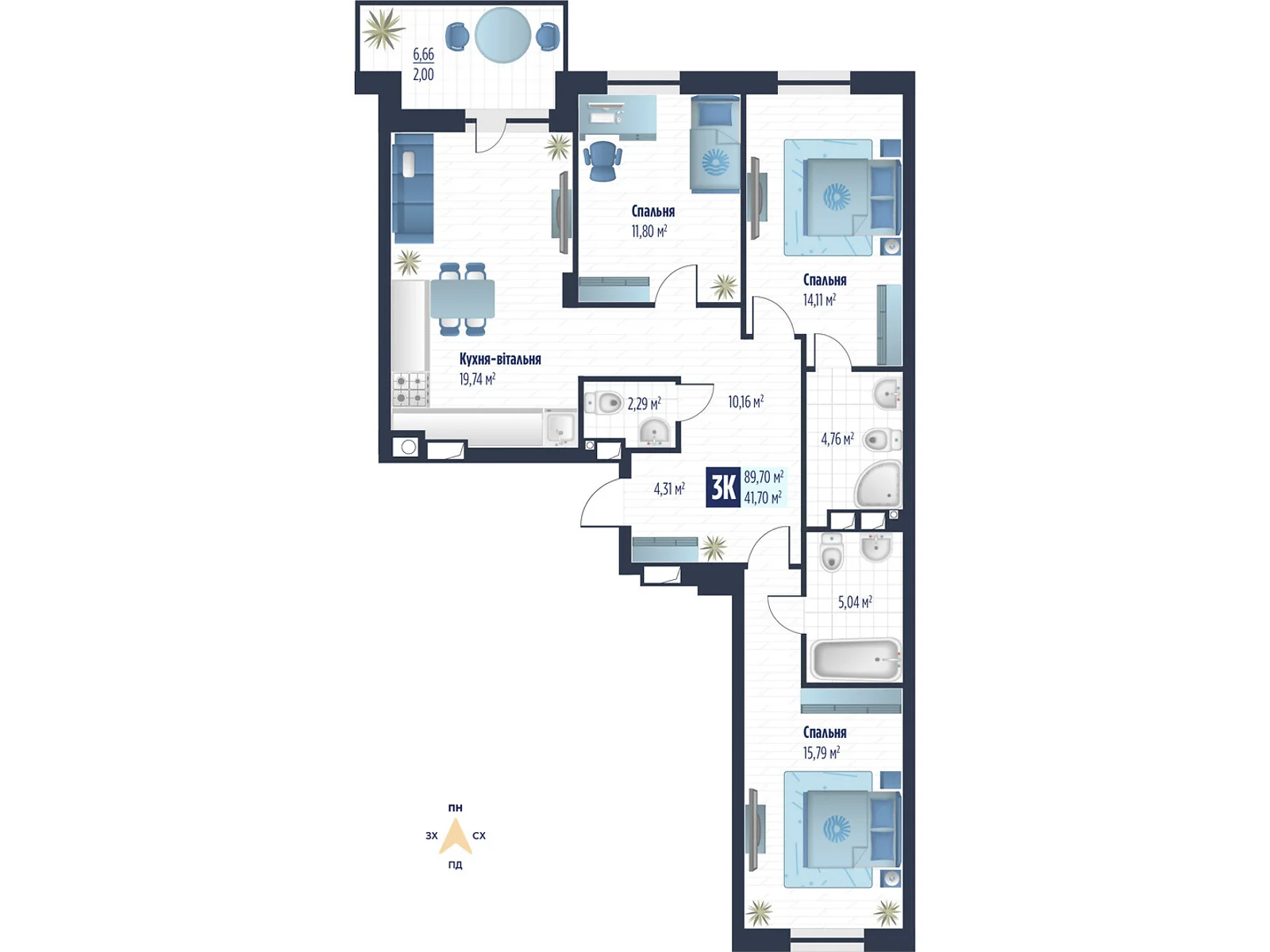Продается 3-комнатная квартира 89.7 кв. м в Сокольниках, ул. боковая Стрыйская, 1 - фото 1
