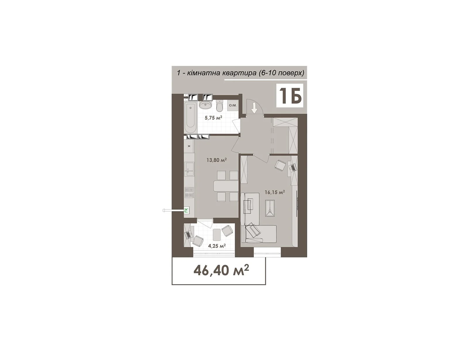 Продается 1-комнатная квартира 46.4 кв. м в Виннице, ул. Стрелецкая, 23 - фото 1