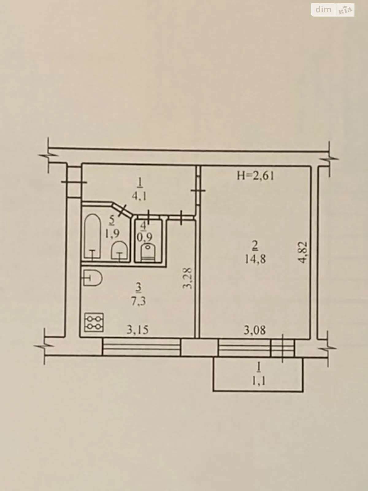 Продается 1-комнатная квартира 30.1 кв. м в, цена: 19000 $ - фото 1