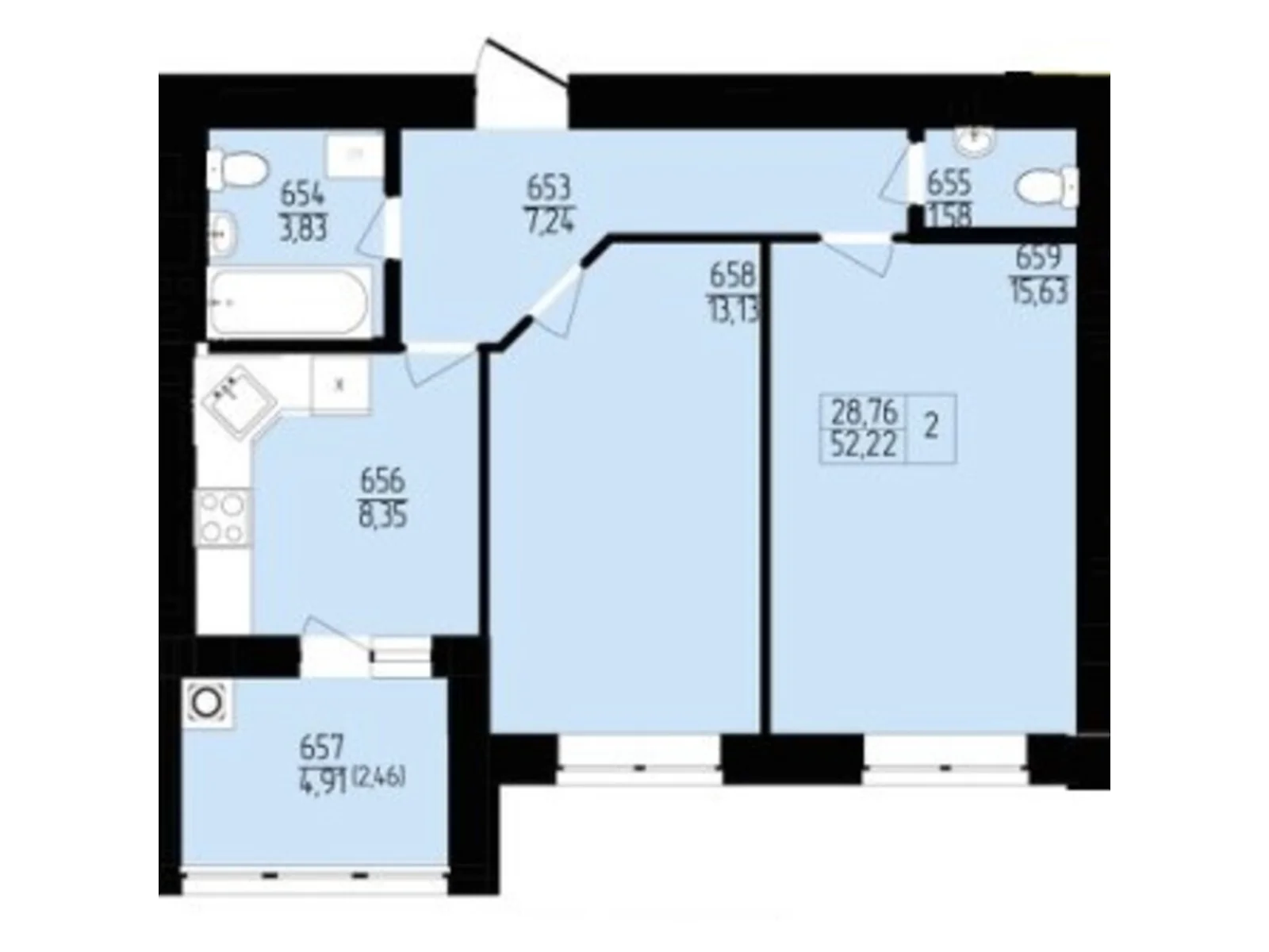 Продается 2-комнатная квартира 52.22 кв. м в Хмельницком, пер. Франко Ивана, 8 - фото 1