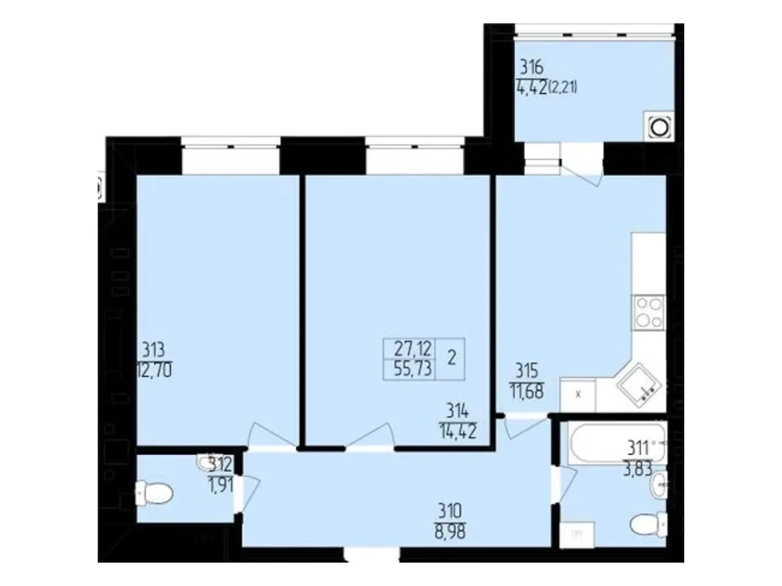 Продается 2-комнатная квартира 55.73 кв. м в Хмельницком, пер. Франко Ивана, 8 - фото 1