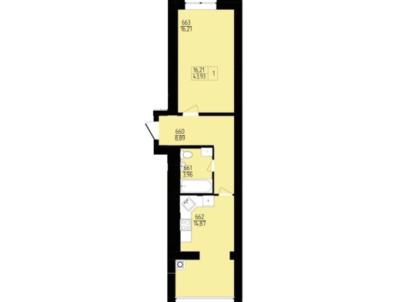 Продається 1-кімнатна квартира 43.91 кв. м у Хмельницькому, цена: 29170 $ - фото 1