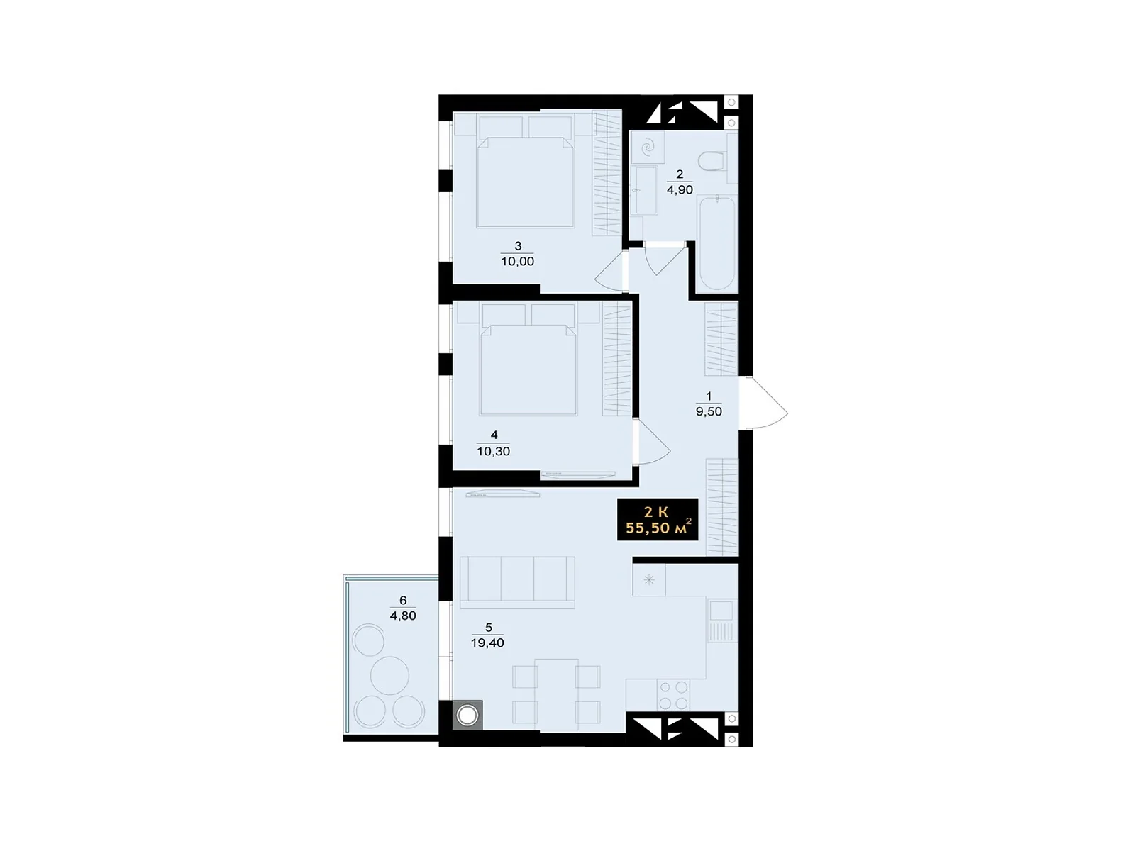 Продается 2-комнатная квартира 55.5 кв. м в Черновцах, ул. Олексы Алмазова(Кутузова), 4 - фото 1