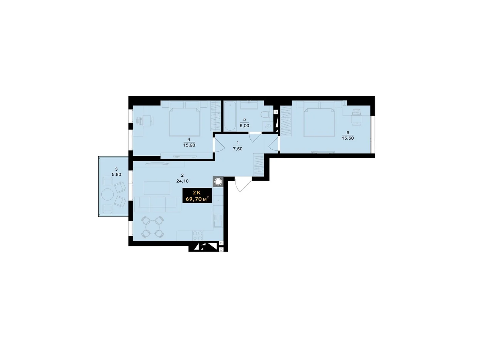 Продается 2-комнатная квартира 69.7 кв. м в Черновцах, ул. Олексы Алмазова(Кутузова), 4 - фото 1