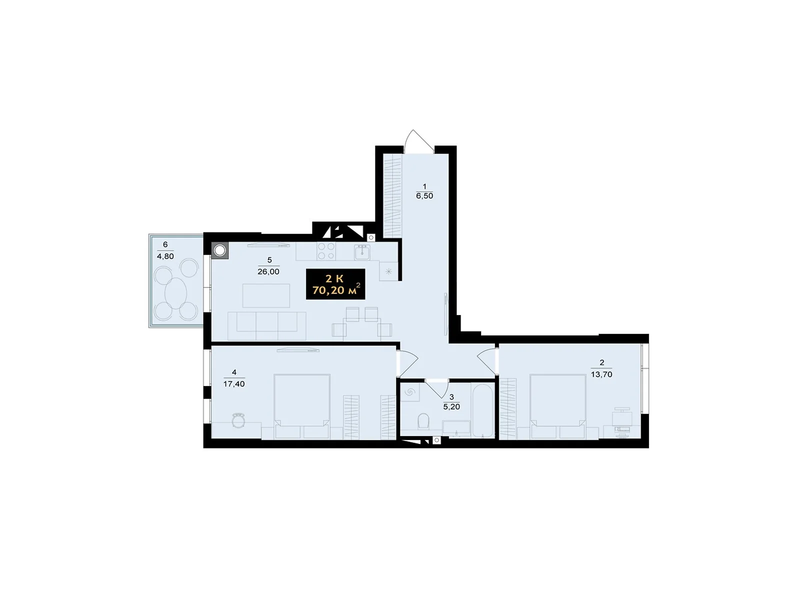 Продается 2-комнатная квартира 70.2 кв. м в Черновцах, ул. Олексы Алмазова(Кутузова), 4 - фото 1