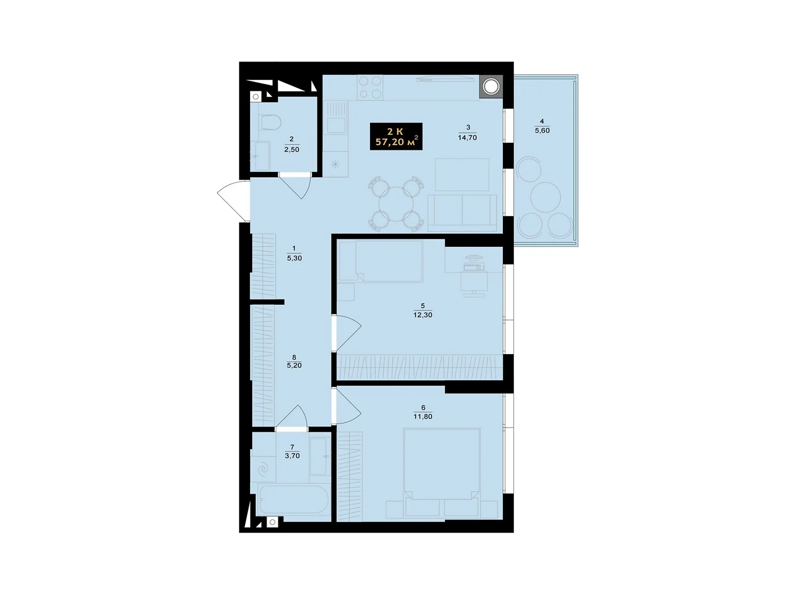 Продается 2-комнатная квартира 57.2 кв. м в Черновцах, ул. Олексы Алмазова(Кутузова), 4 - фото 1