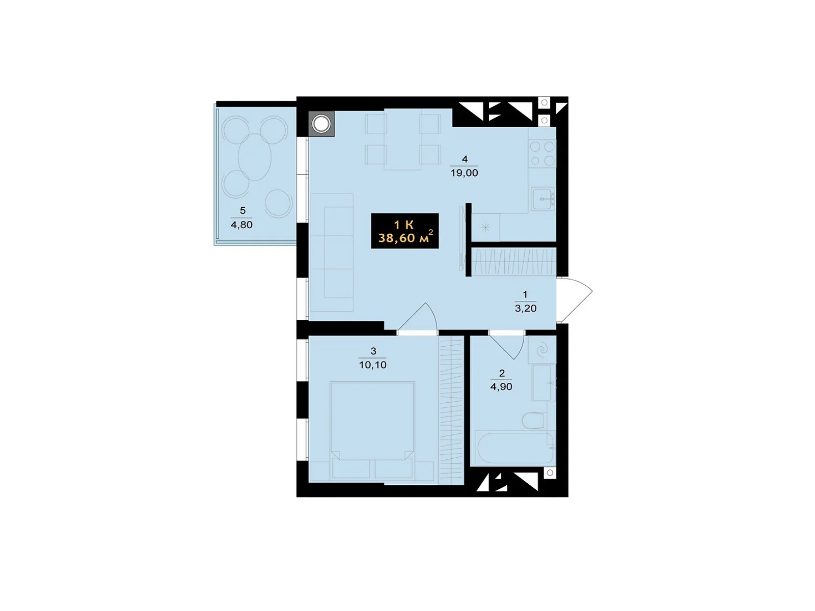 Продается 1-комнатная квартира 38.6 кв. м в Черновцах, ул. Олексы Алмазова(Кутузова), 4 - фото 1