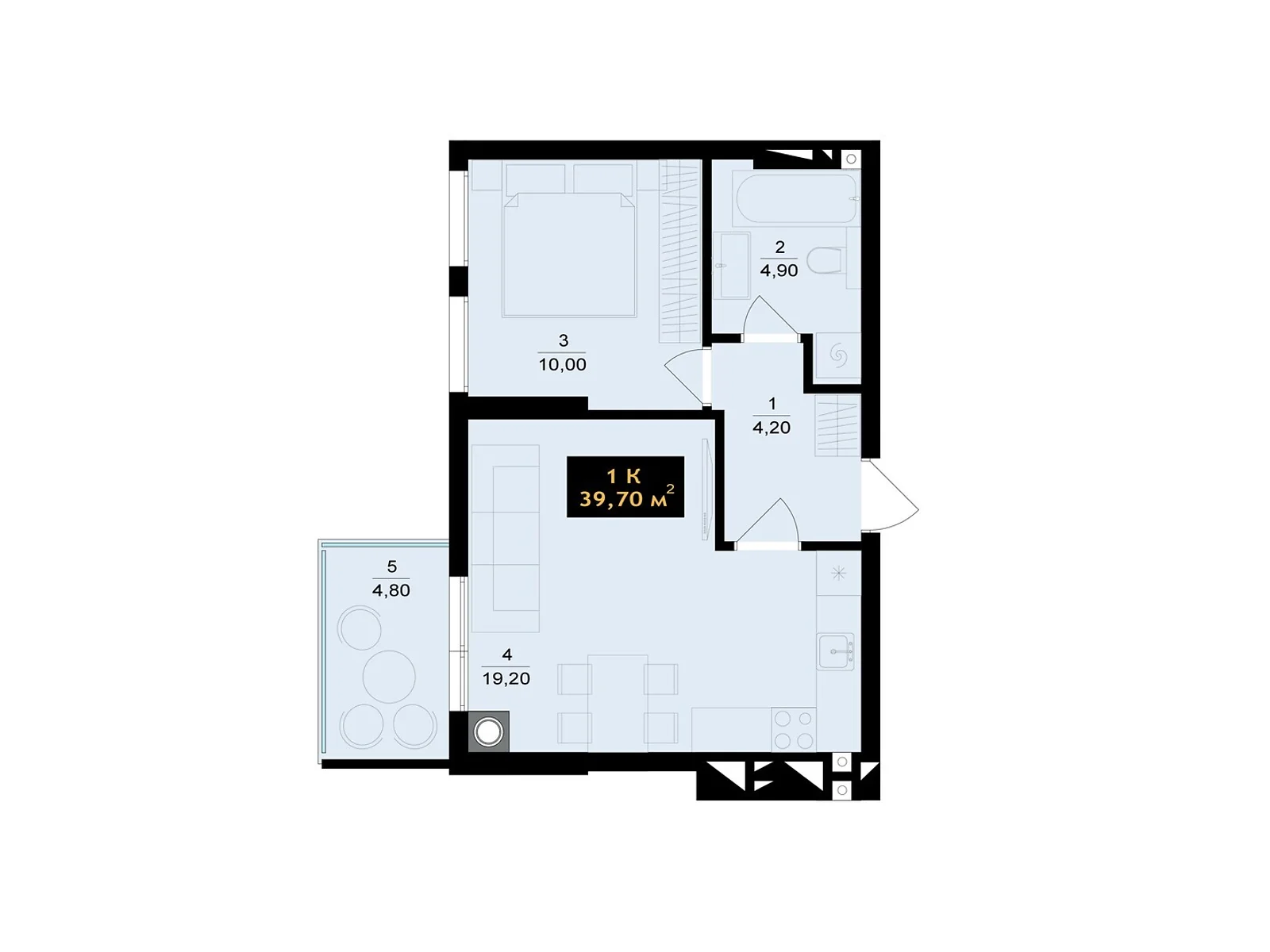 Продается 1-комнатная квартира 39.7 кв. м в Черновцах, ул. Олексы Алмазова(Кутузова), 4 - фото 1
