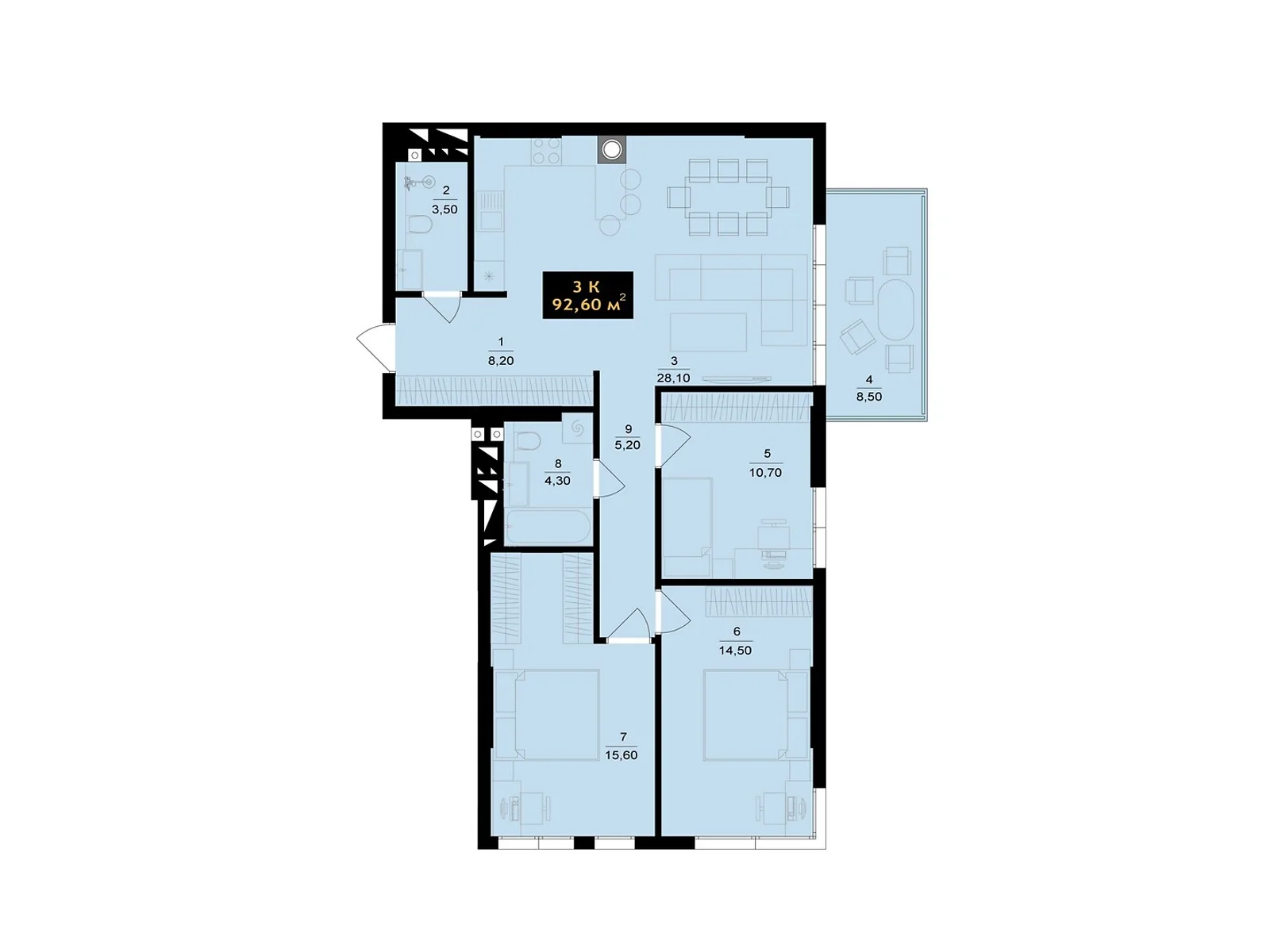 Продается 3-комнатная квартира 92.6 кв. м в Черновцах, ул. Олексы Алмазова(Кутузова), 4 - фото 1