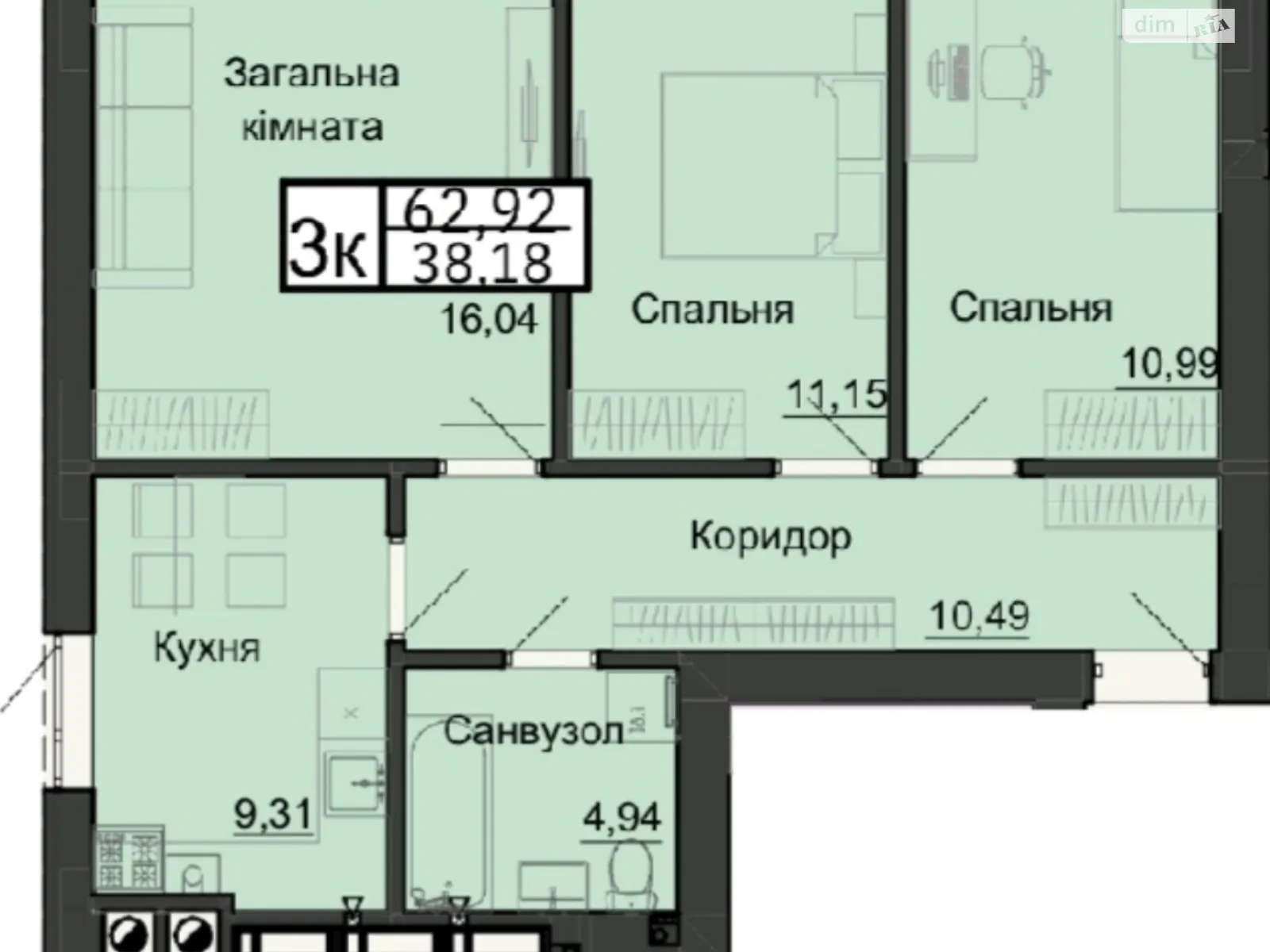 Продается 3-комнатная квартира 62.92 кв. м в Кременце, ул. Симона Петлюры, 10 - фото 1