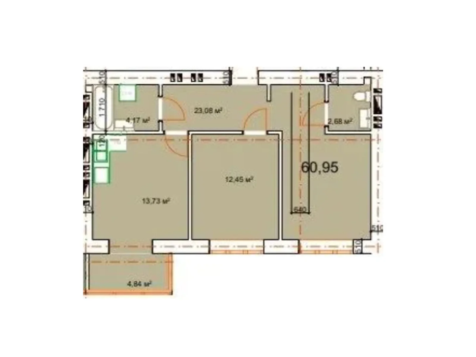 Продается 2-комнатная квартира 60.95 кв. м в, цена: 37789 $ - фото 1