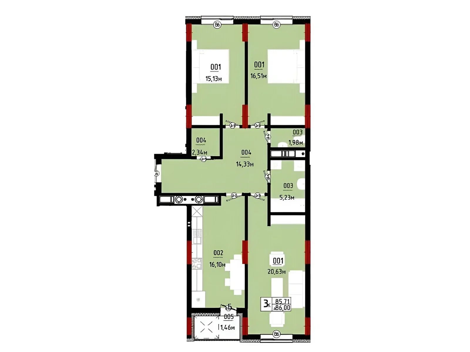 Продается 3-комнатная квартира 95.3 кв. м в Ивано-Франковске, ул. Ленкавского, 2А - фото 1