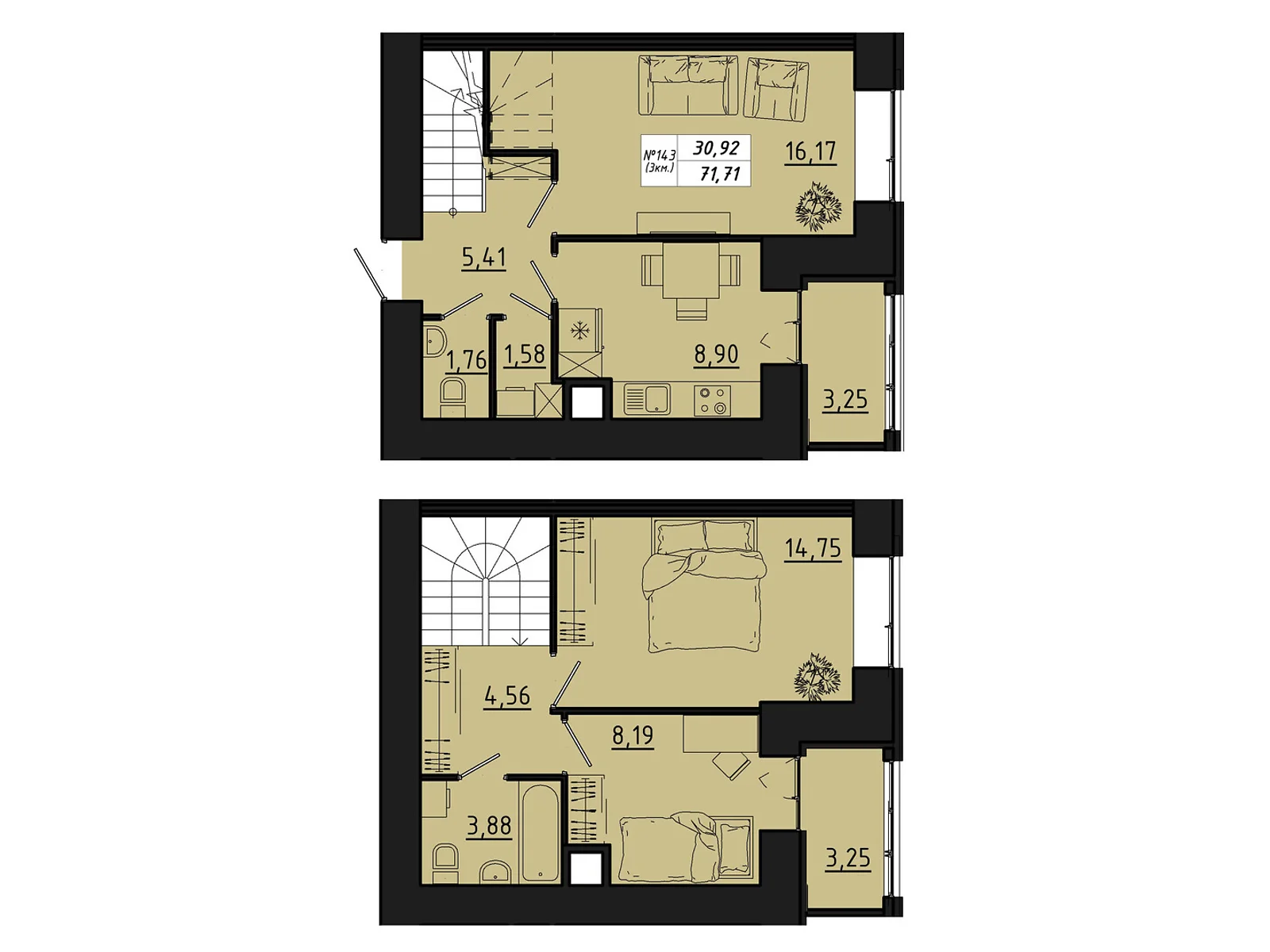 3-комнатная квартира 71.71 кв. м в Тернополе, ул. Микулинецкая, 116 - фото 1