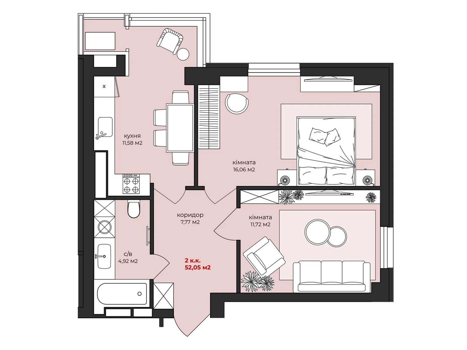 Продается 2-комнатная квартира 52.05 кв. м в Житомире, ул. Михаила Грушевского, 11 - фото 1