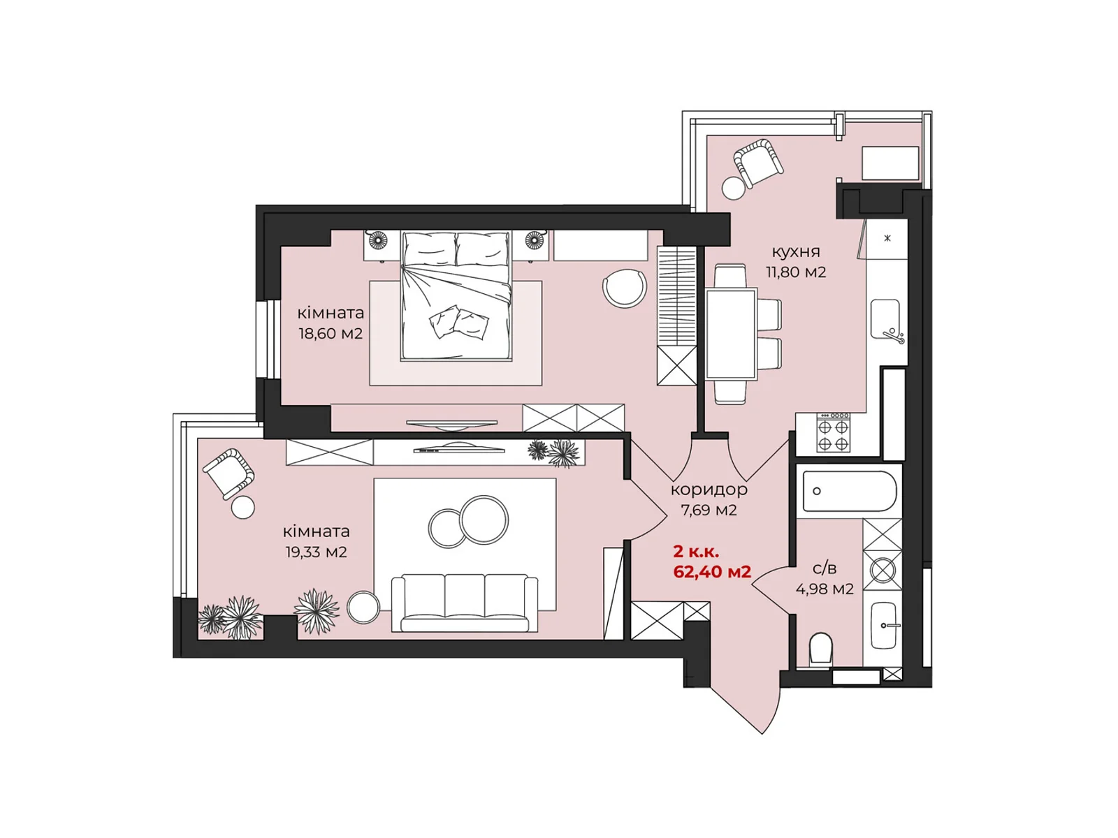 Продается 2-комнатная квартира 62.4 кв. м в Житомире, ул. Михаила Грушевского, 11 - фото 1