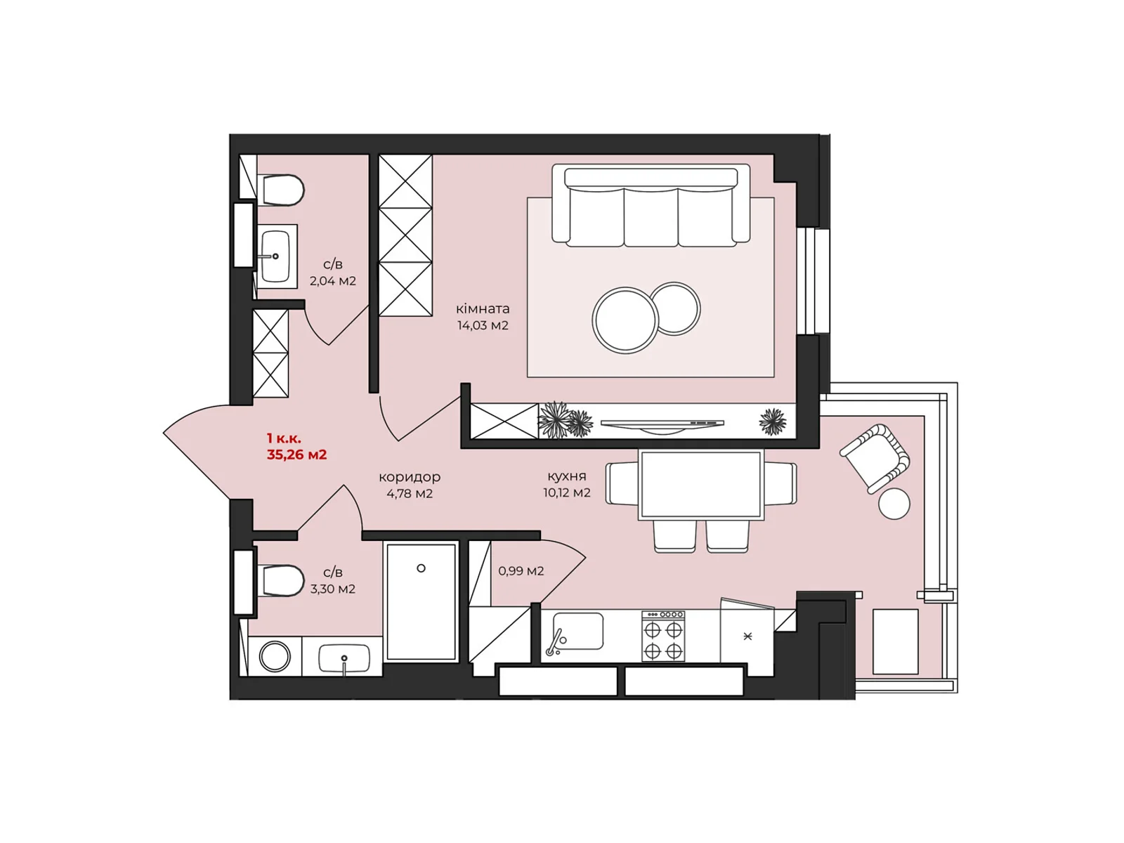 Продается 1-комнатная квартира 35.26 кв. м в Житомире, ул. Михаила Грушевского, 11 - фото 1