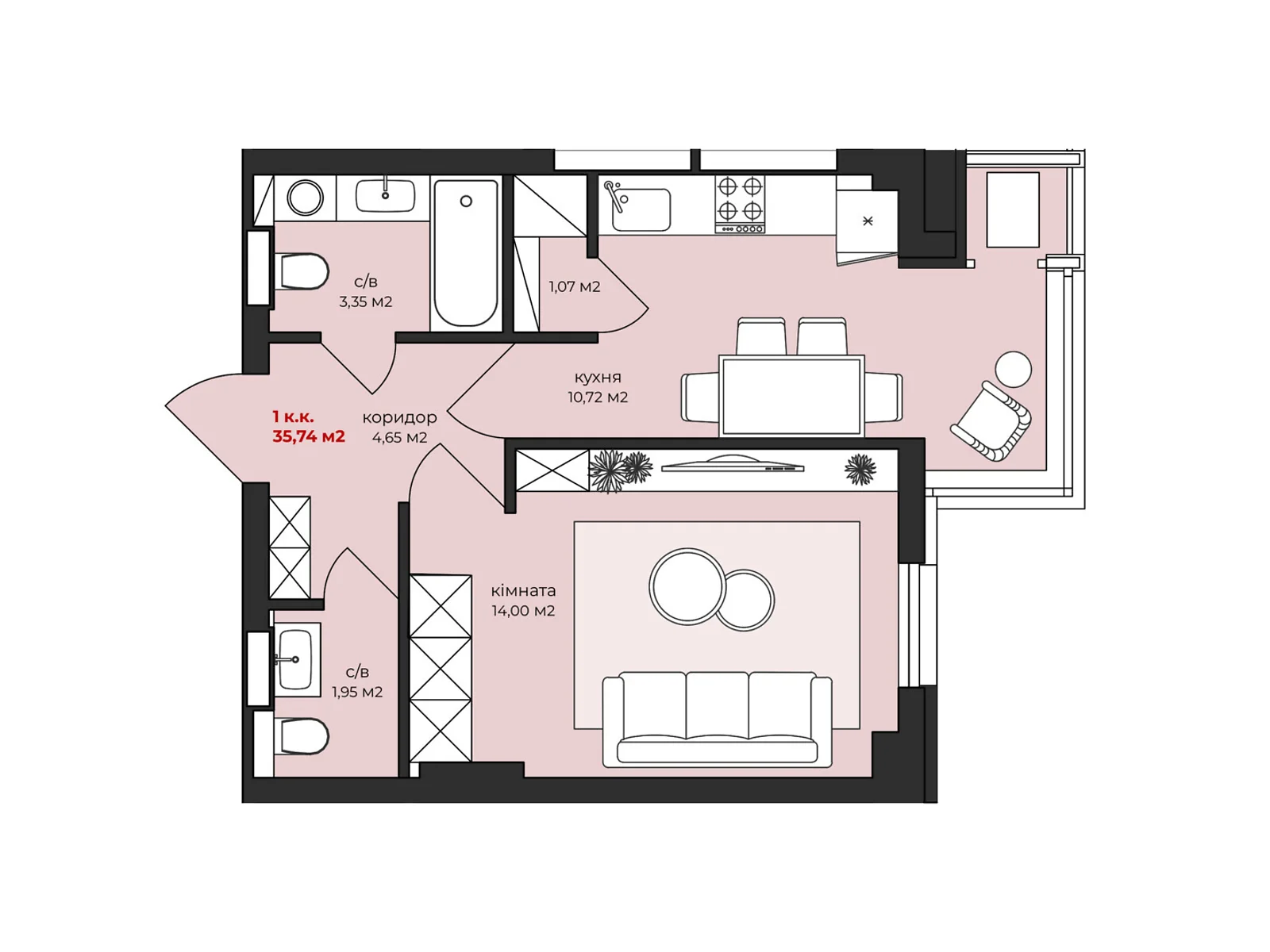 Продается 1-комнатная квартира 35.74 кв. м в Житомире, ул. Михаила Грушевского, 11 - фото 1