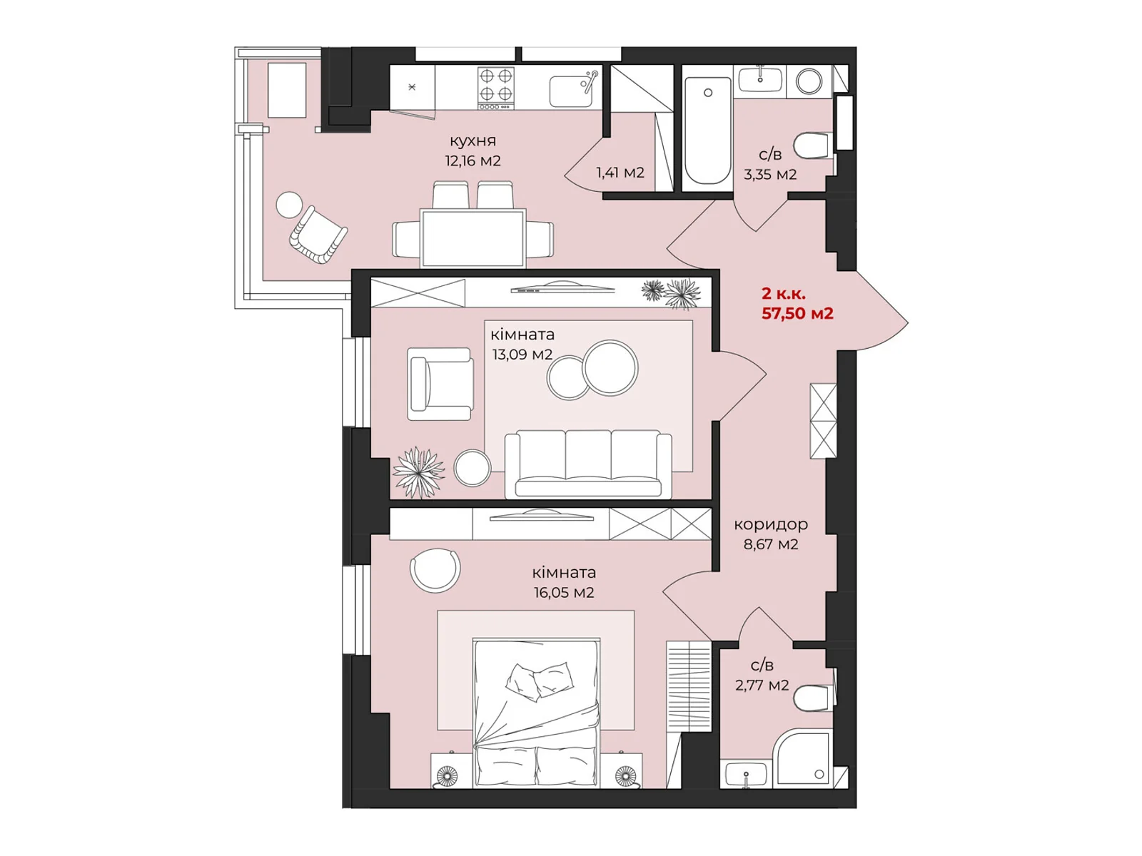 Продается 2-комнатная квартира 57.5 кв. м в Житомире, ул. Михаила Грушевского, 11 - фото 1